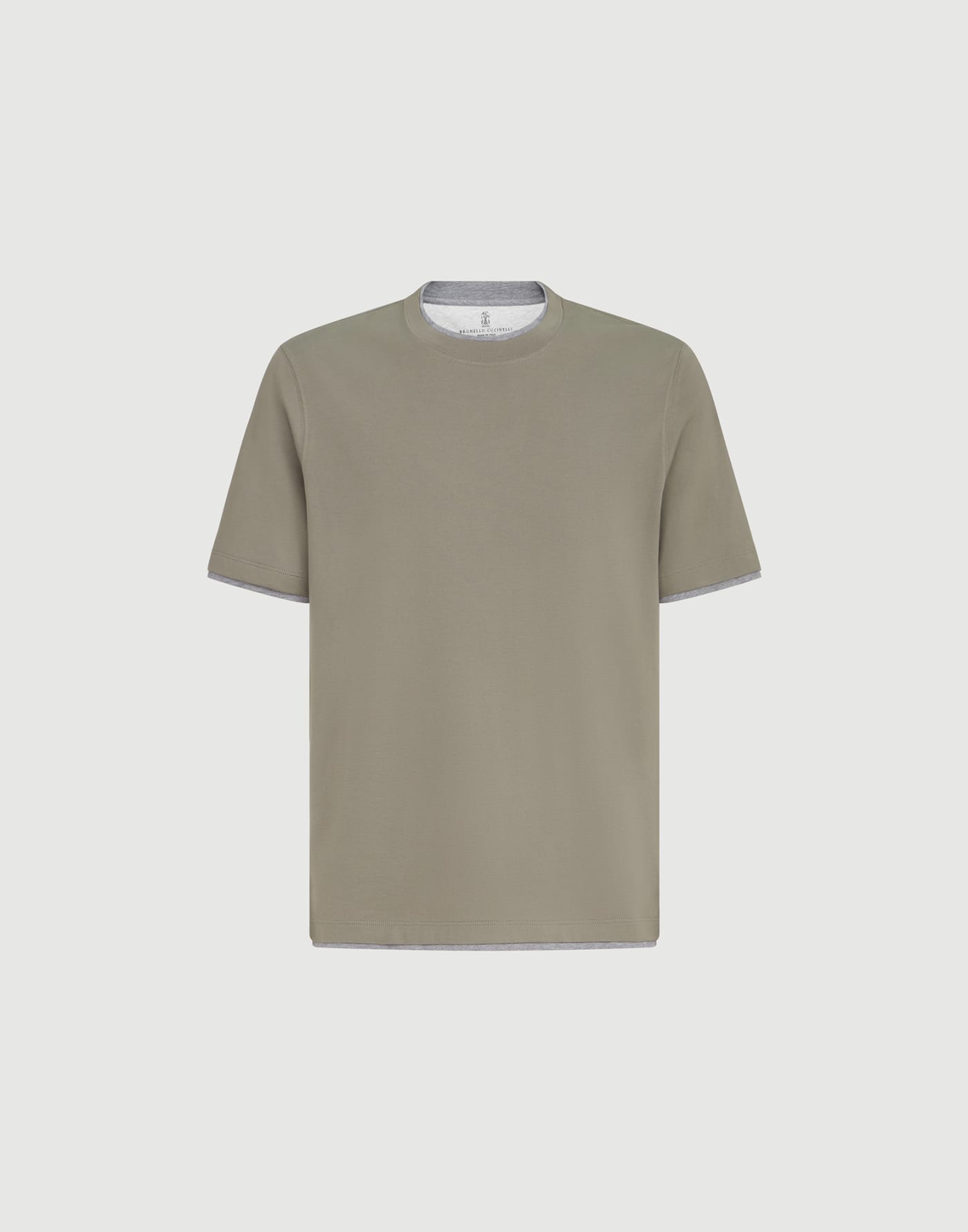 T-shirt with faux-layering Khaki Man - Brunello Cucinelli