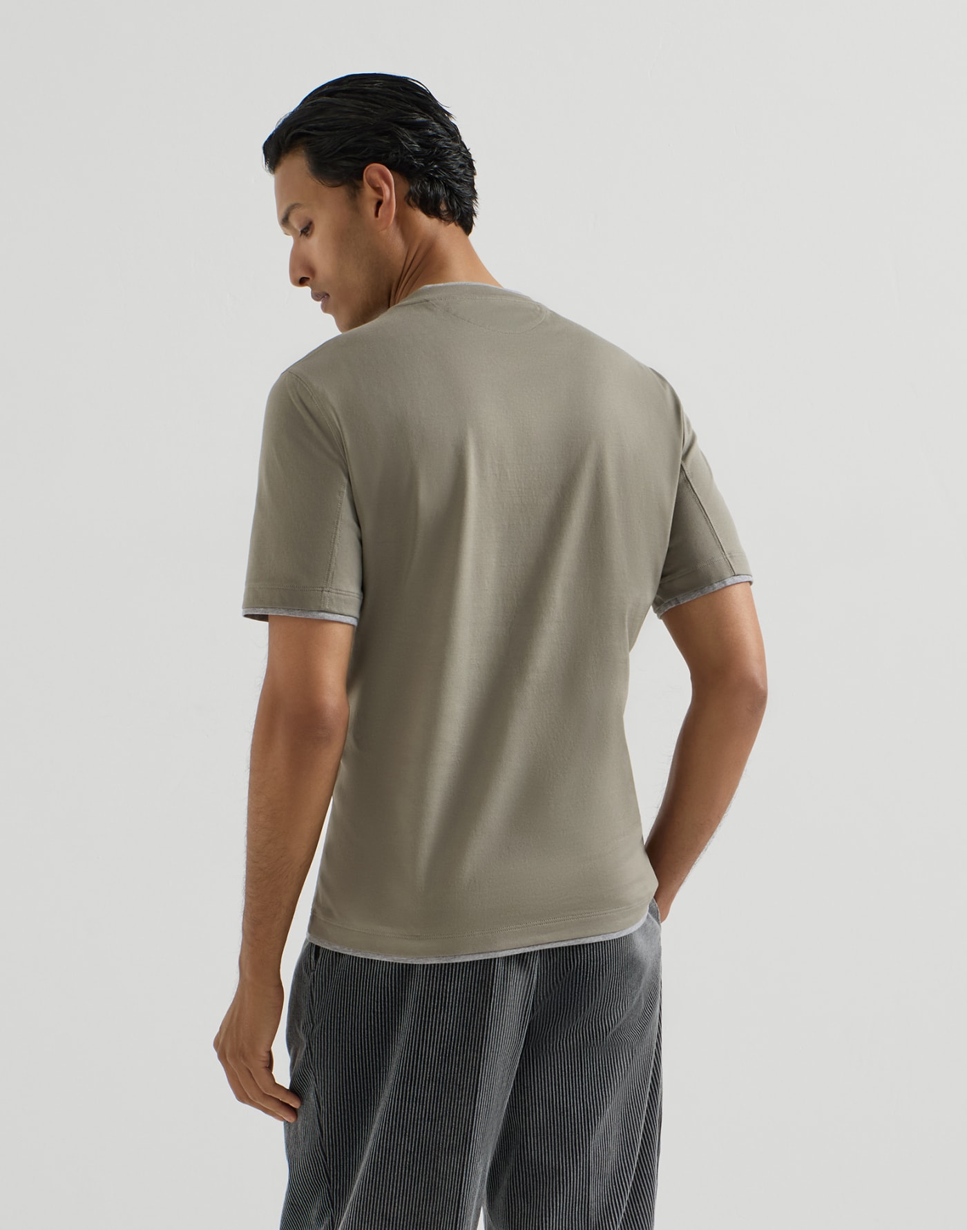 T-shirt with faux-layering Khaki Man - Brunello Cucinelli