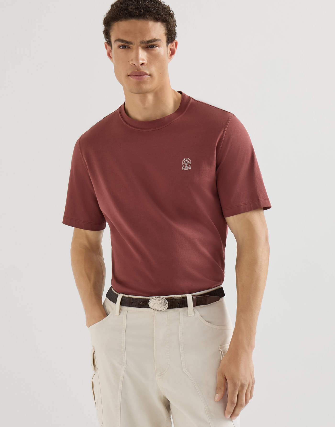 Jersey T-shirt with logo Red Man - Brunello Cucinelli
