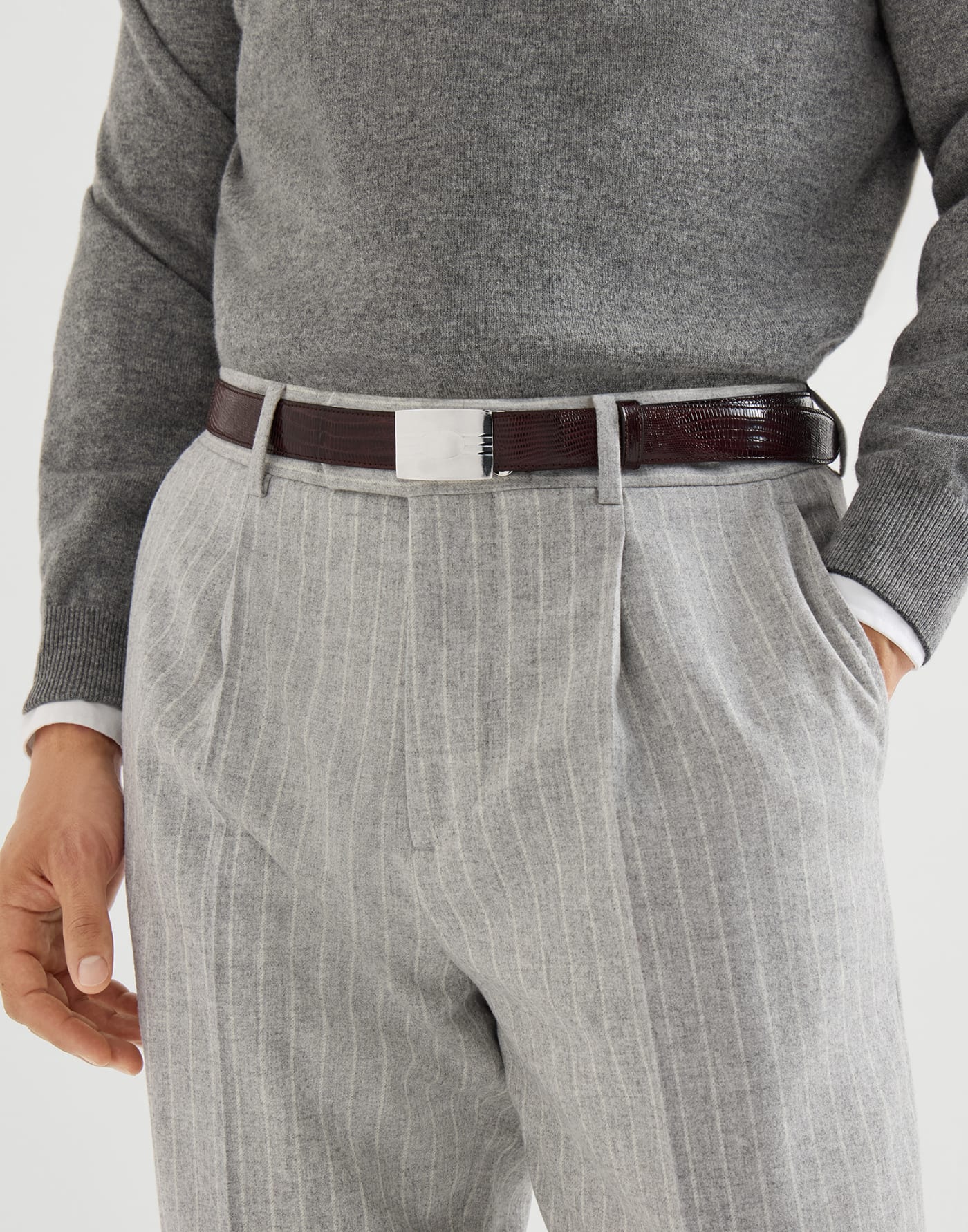Cintura in lizard con fibbia in bronzo Burgundy Uomo - Brunello Cucinelli