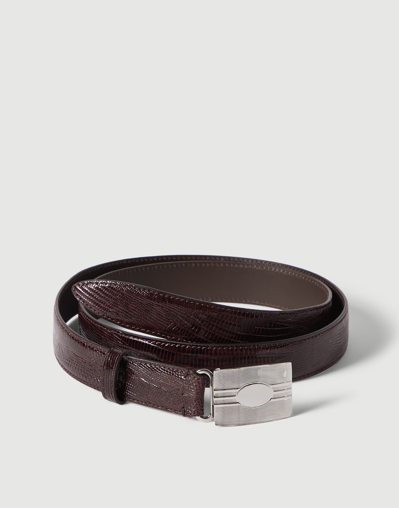 Cintura in lizard con fibbia in bronzo Burgundy Uomo - Brunello Cucinelli