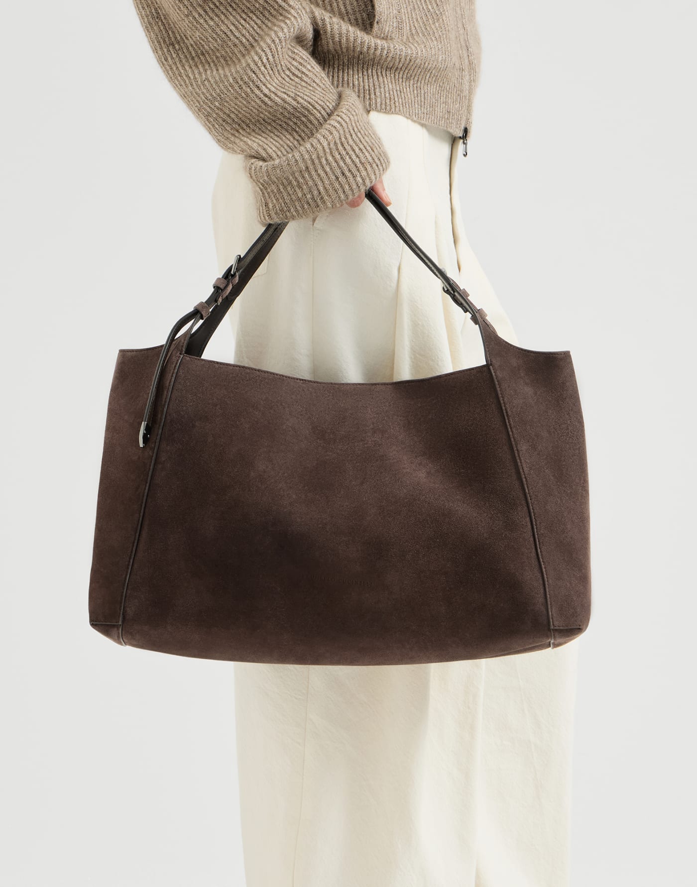 Borsa Shopper Sartorial in camoscio Marrone Scuro Donna - Brunello Cucinelli