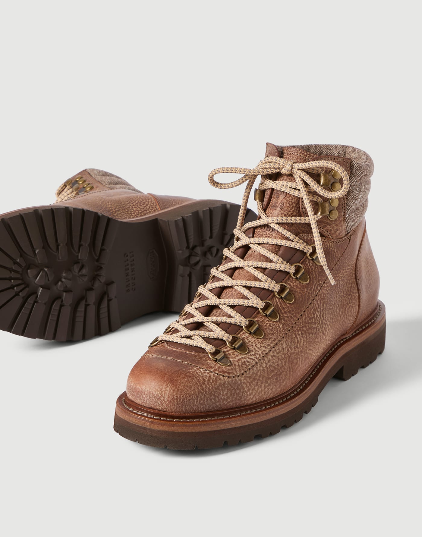 小牛皮登山靴 駱駝色 男士 - Brunello Cucinelli