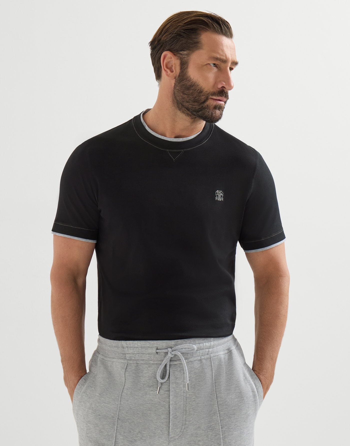 Crew-neck T-shirt Black Man - Brunello Cucinelli