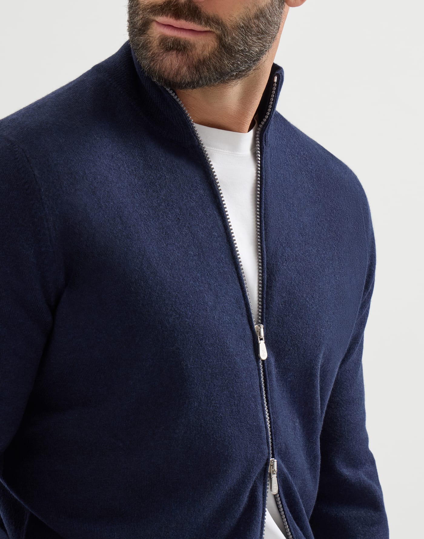 Cashmere high-neck cardigan with zipper Navy Blue Man - Brunello Cucinelli