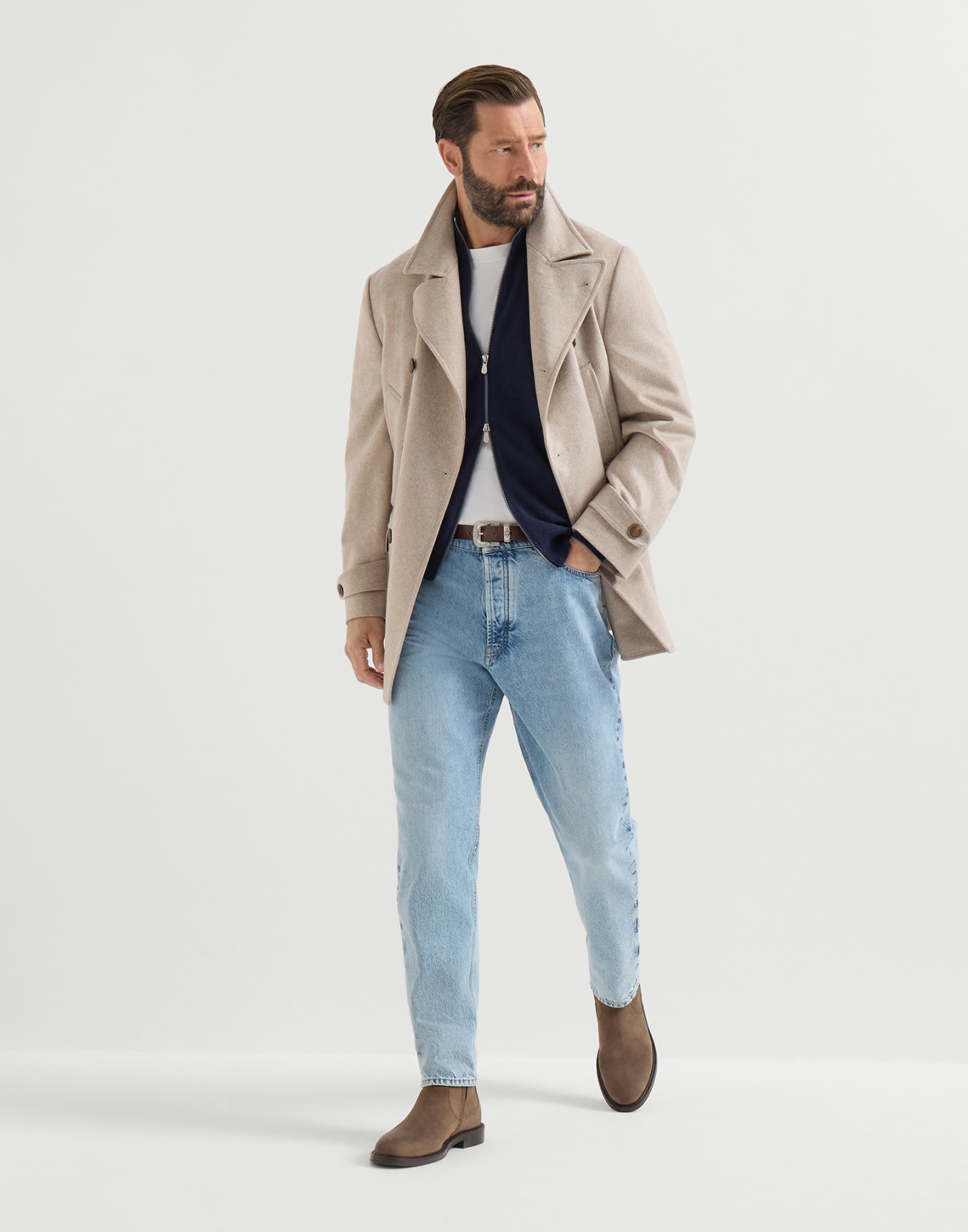 Cashmere high-neck cardigan with zipper Navy Blue Man - Brunello Cucinelli
