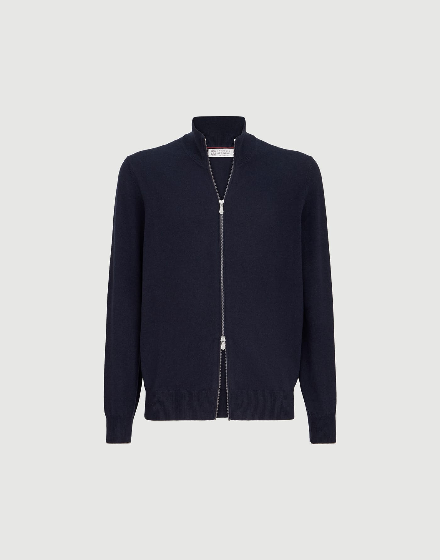 Cashmere high-neck cardigan with zipper Navy Blue Man - Brunello Cucinelli