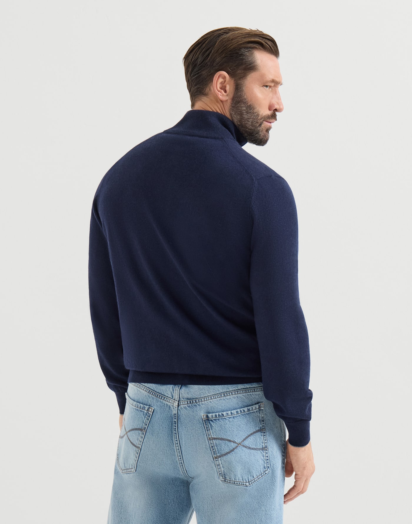 Cashmere high-neck cardigan with zipper Navy Blue Man - Brunello Cucinelli
