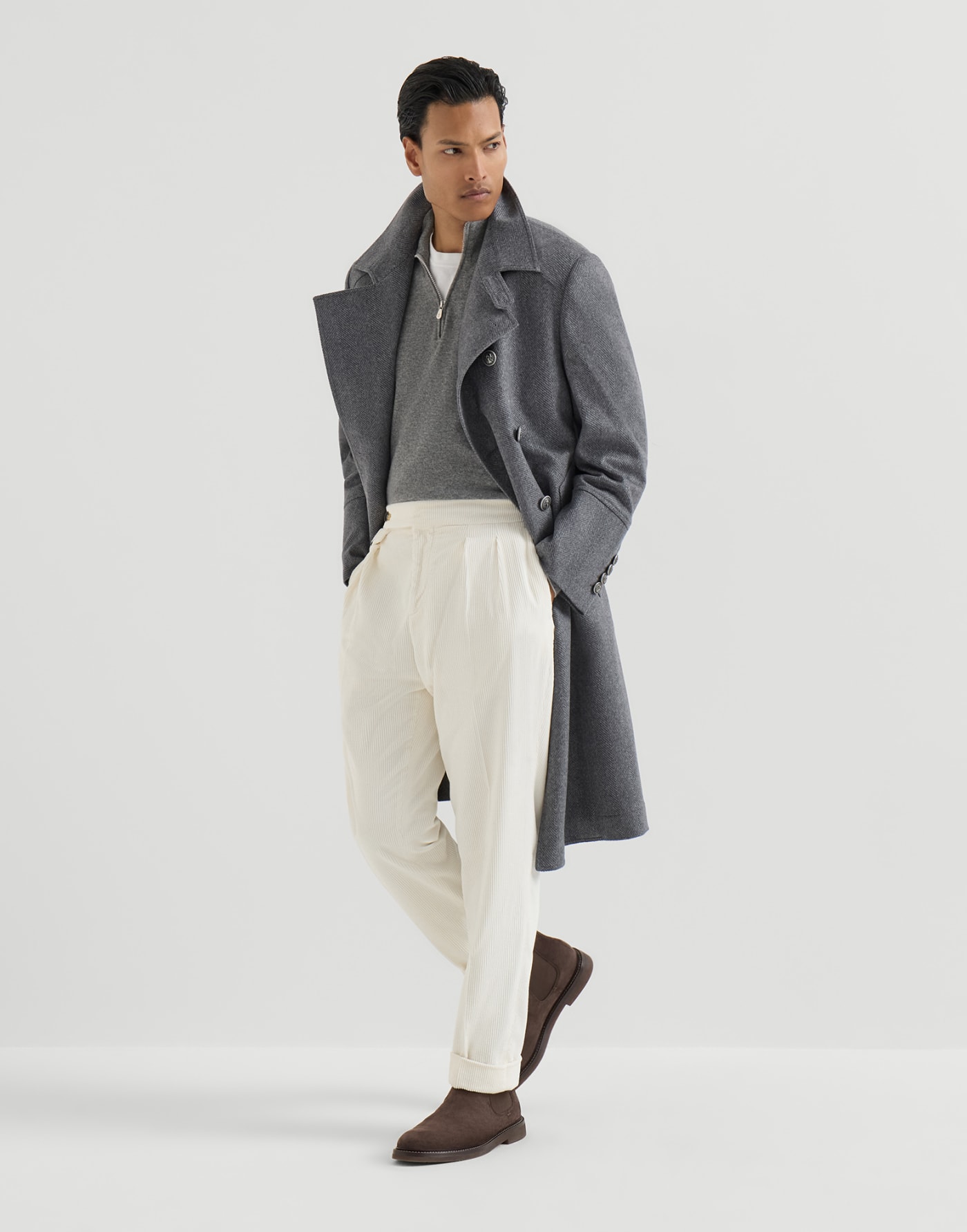 Cashmere sweater with half zip Dark Grey Man - Brunello Cucinelli