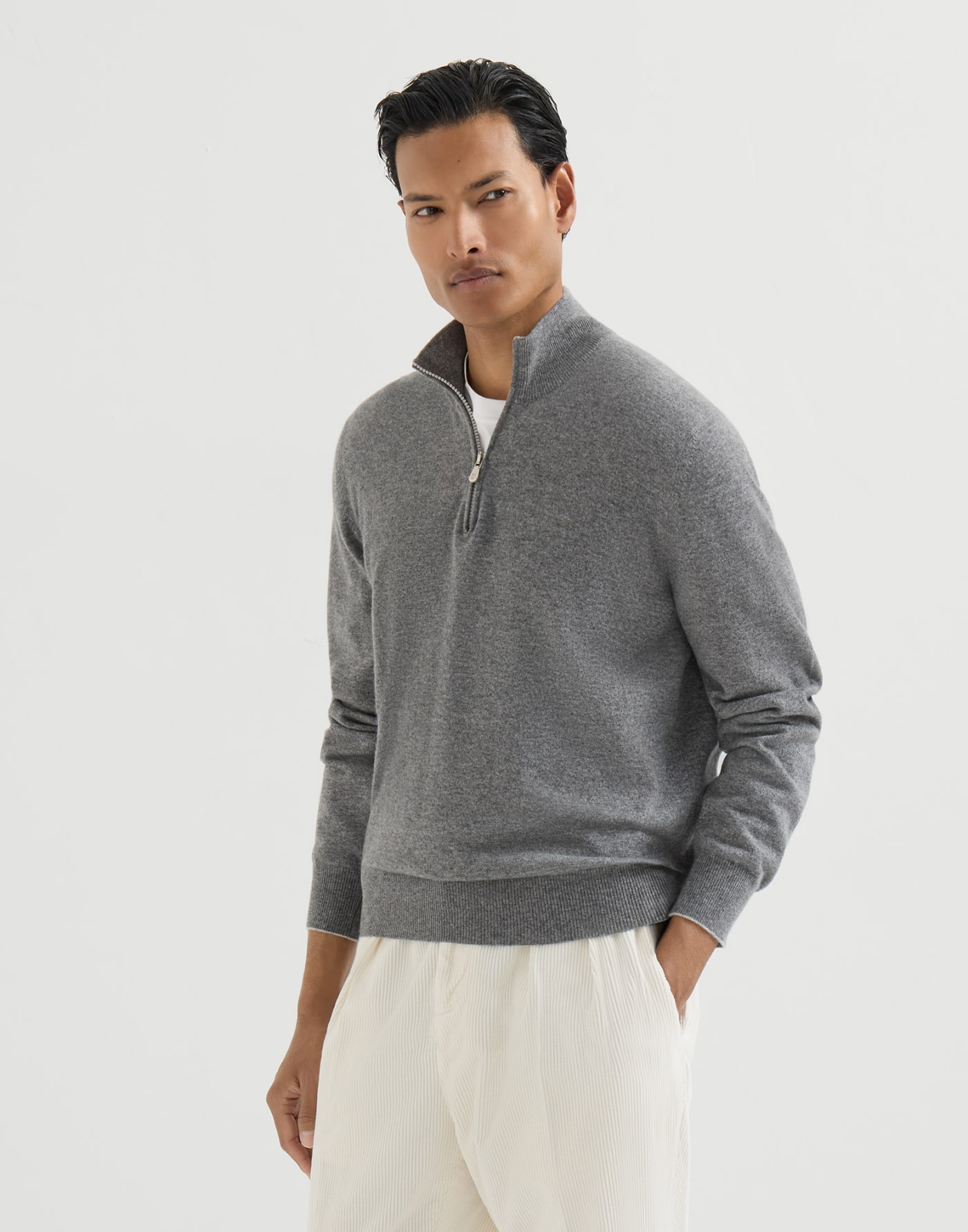 Cashmere sweater with half zip Dark Grey Man - Brunello Cucinelli