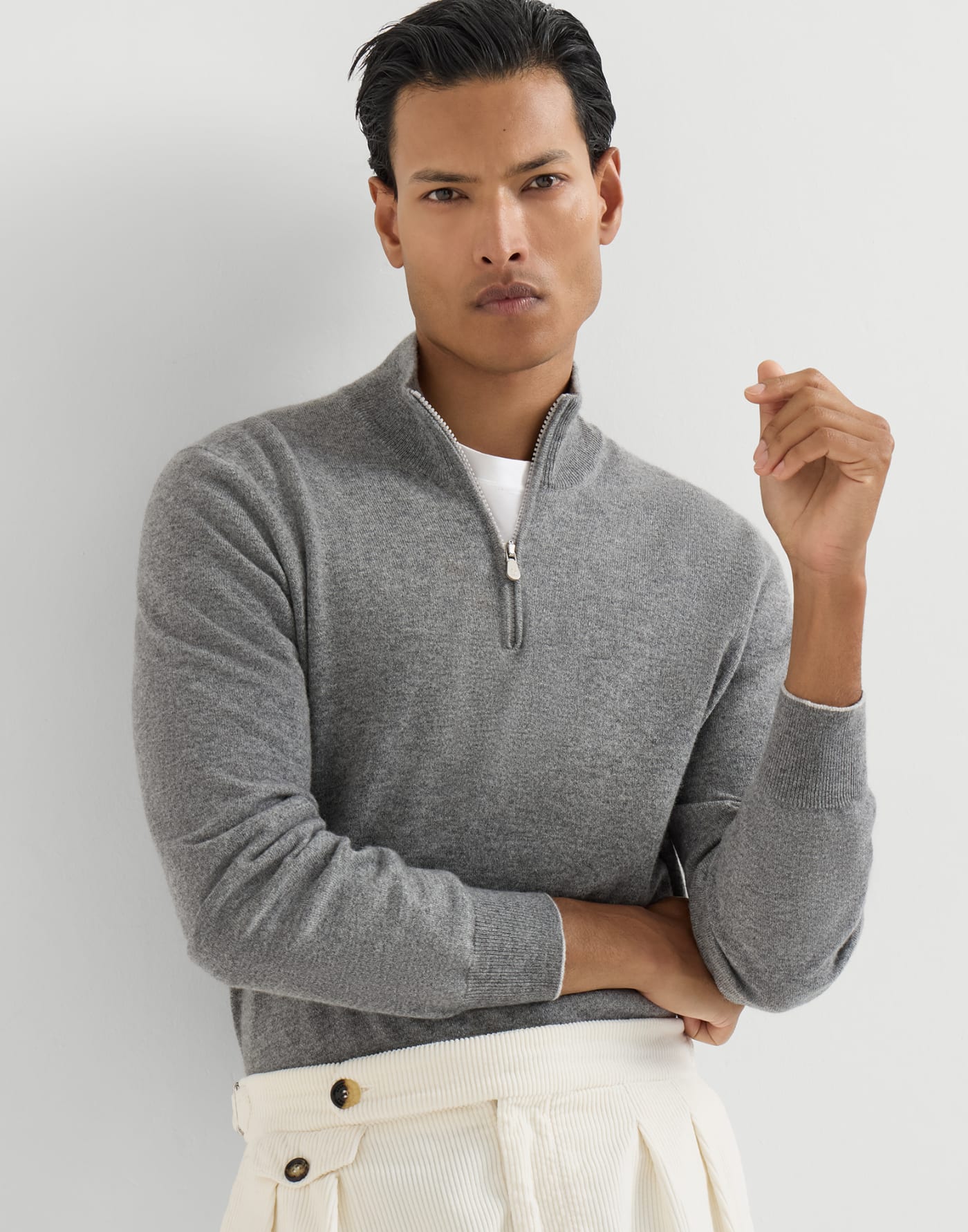 Cashmere sweater with half zip Dark Grey Man - Brunello Cucinelli