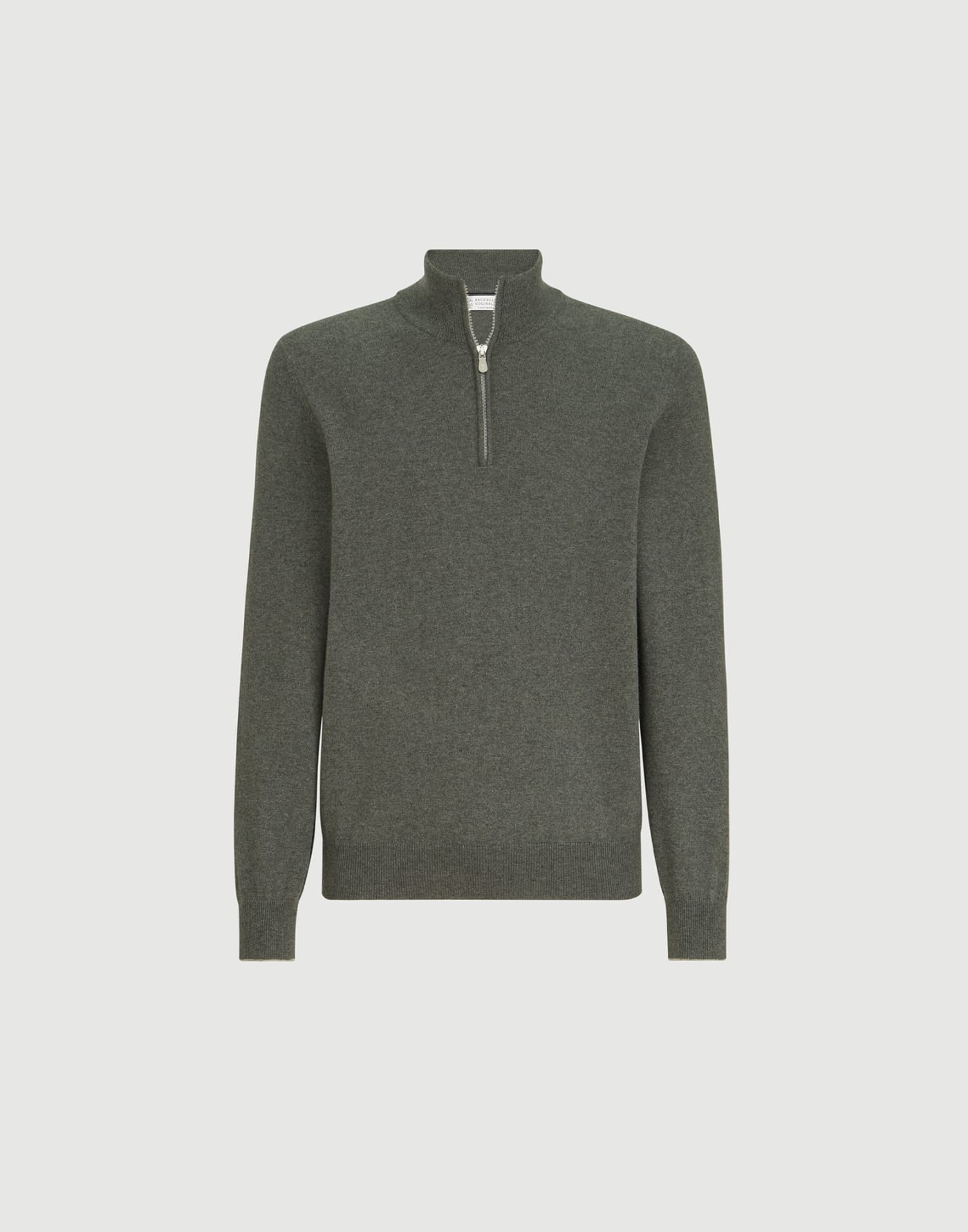 Cashmere sweater with half zip Forest Green Man - Brunello Cucinelli
