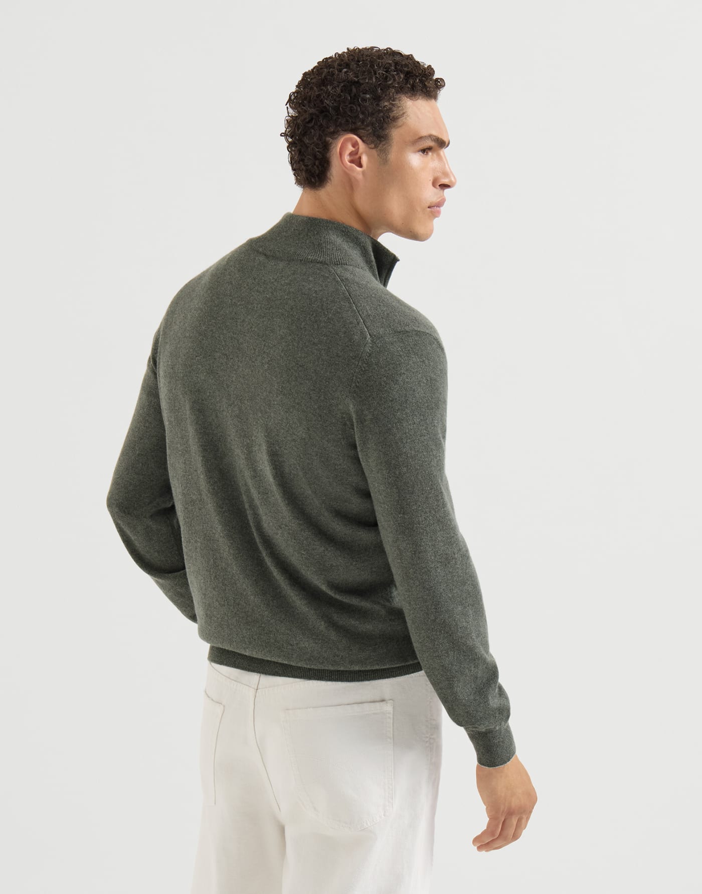 Cashmere sweater with half zip Forest Green Man - Brunello Cucinelli
