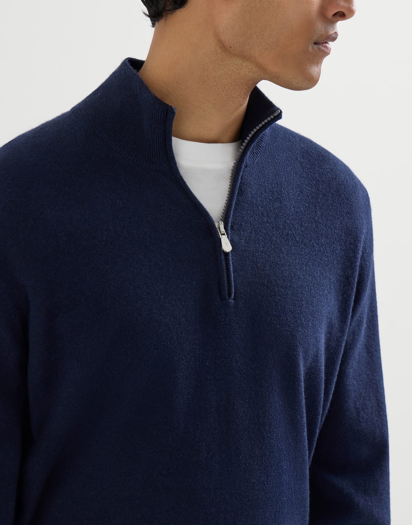 Cashmere sweater with half zip Navy Blue Man - Brunello Cucinelli