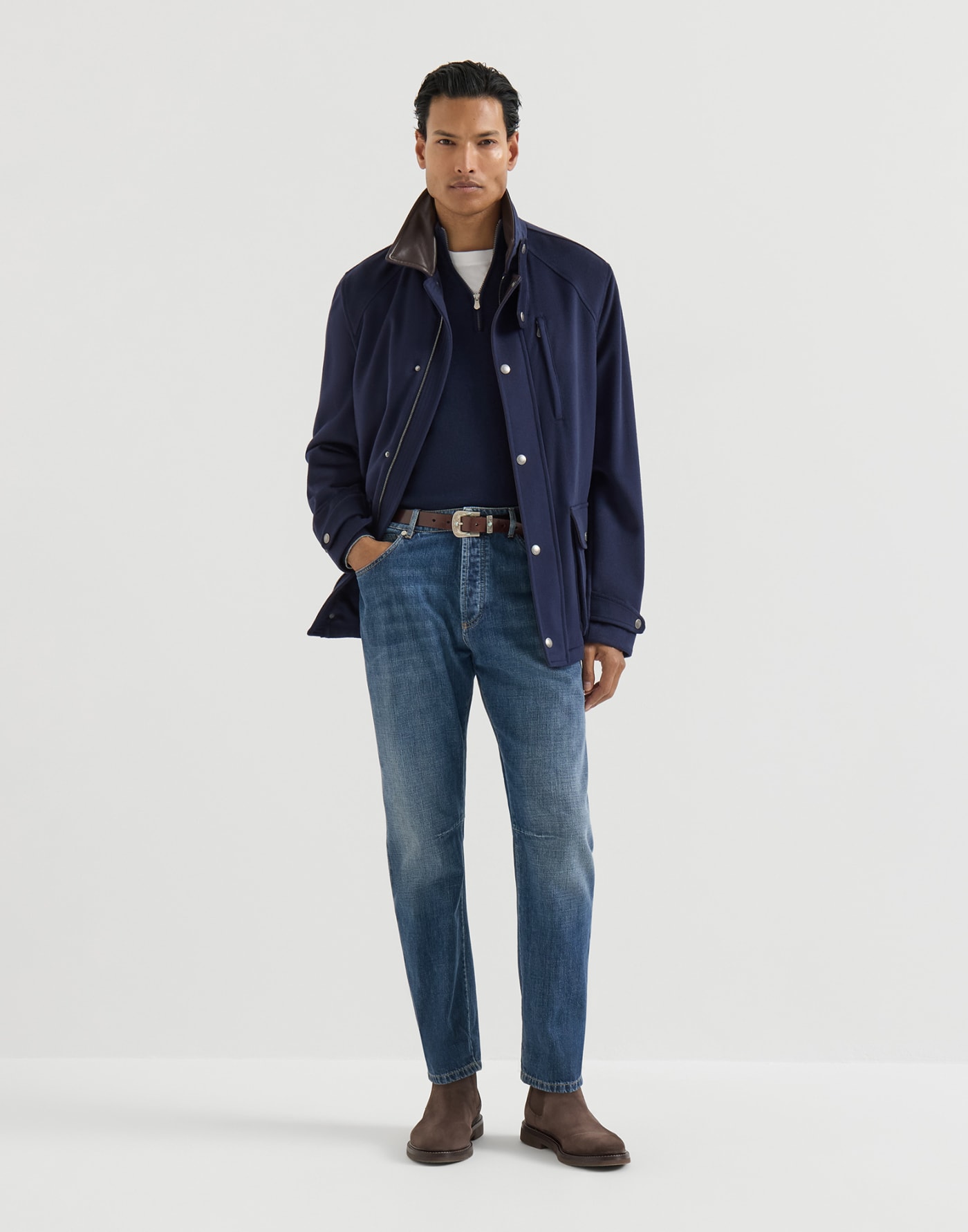 Cashmere sweater with half zip Navy Blue Man - Brunello Cucinelli