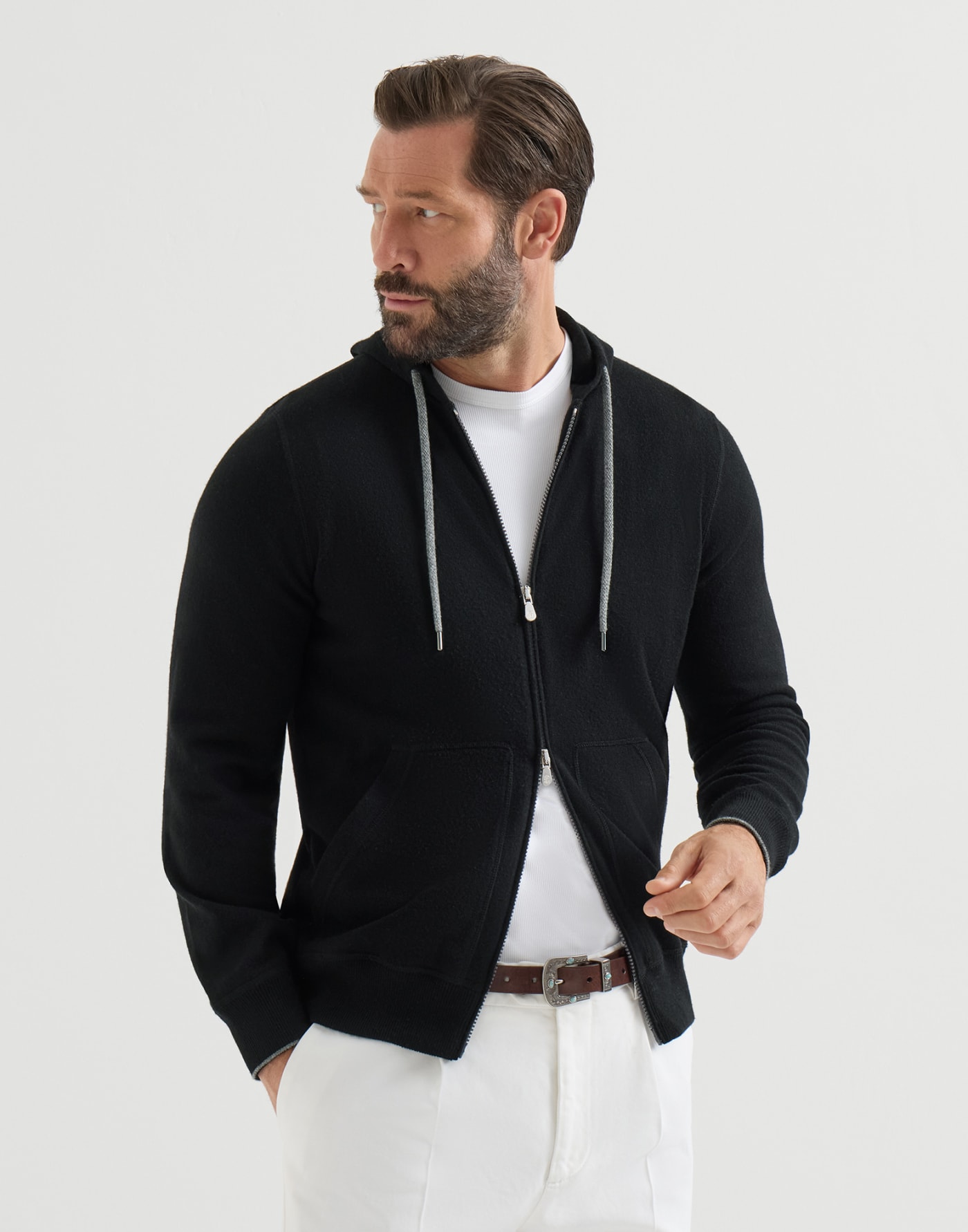 Cashmere sweatshirt-style cardigan Black Man - Brunello Cucinelli