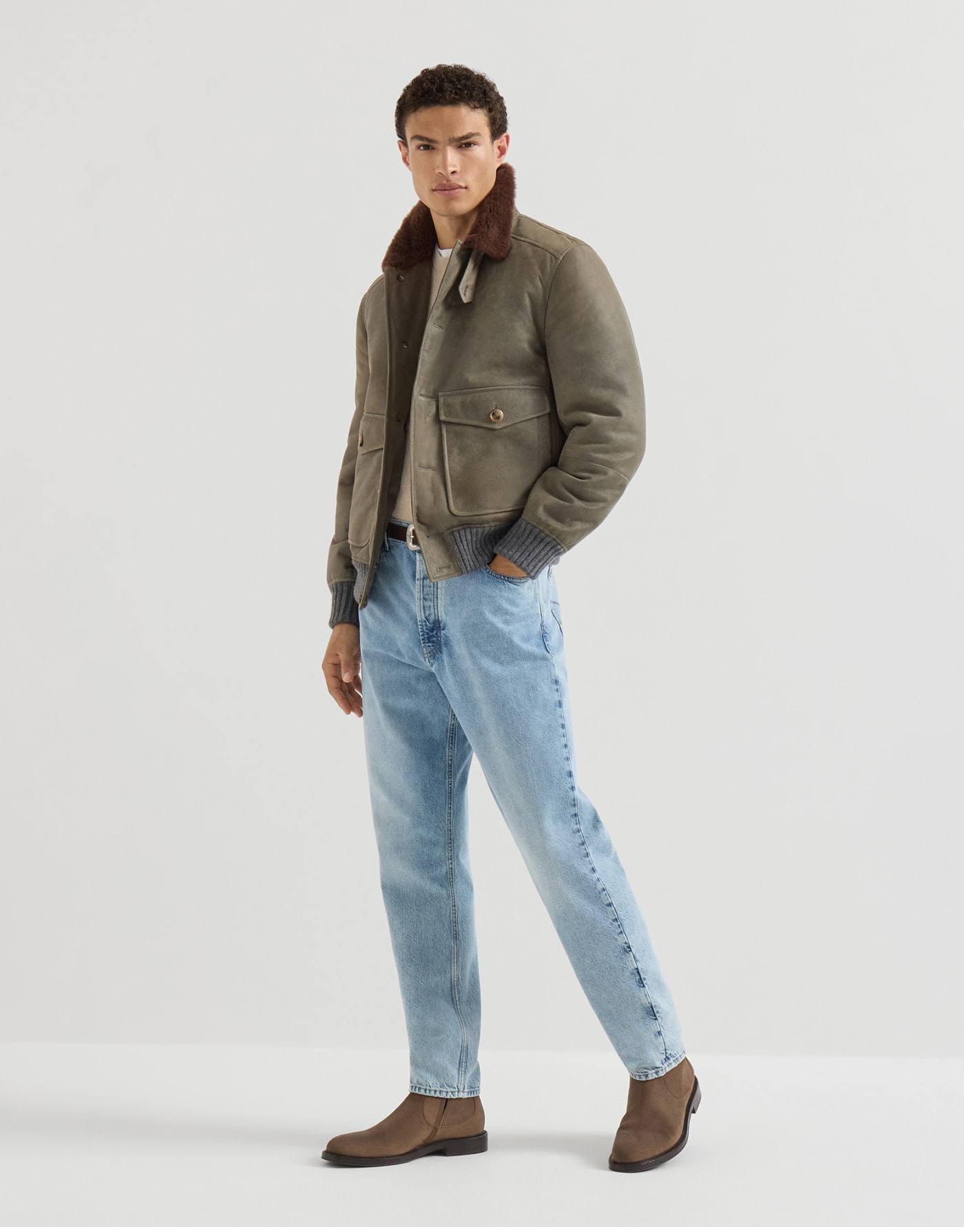 Cashmere English rib sweater Sand Man - Brunello Cucinelli