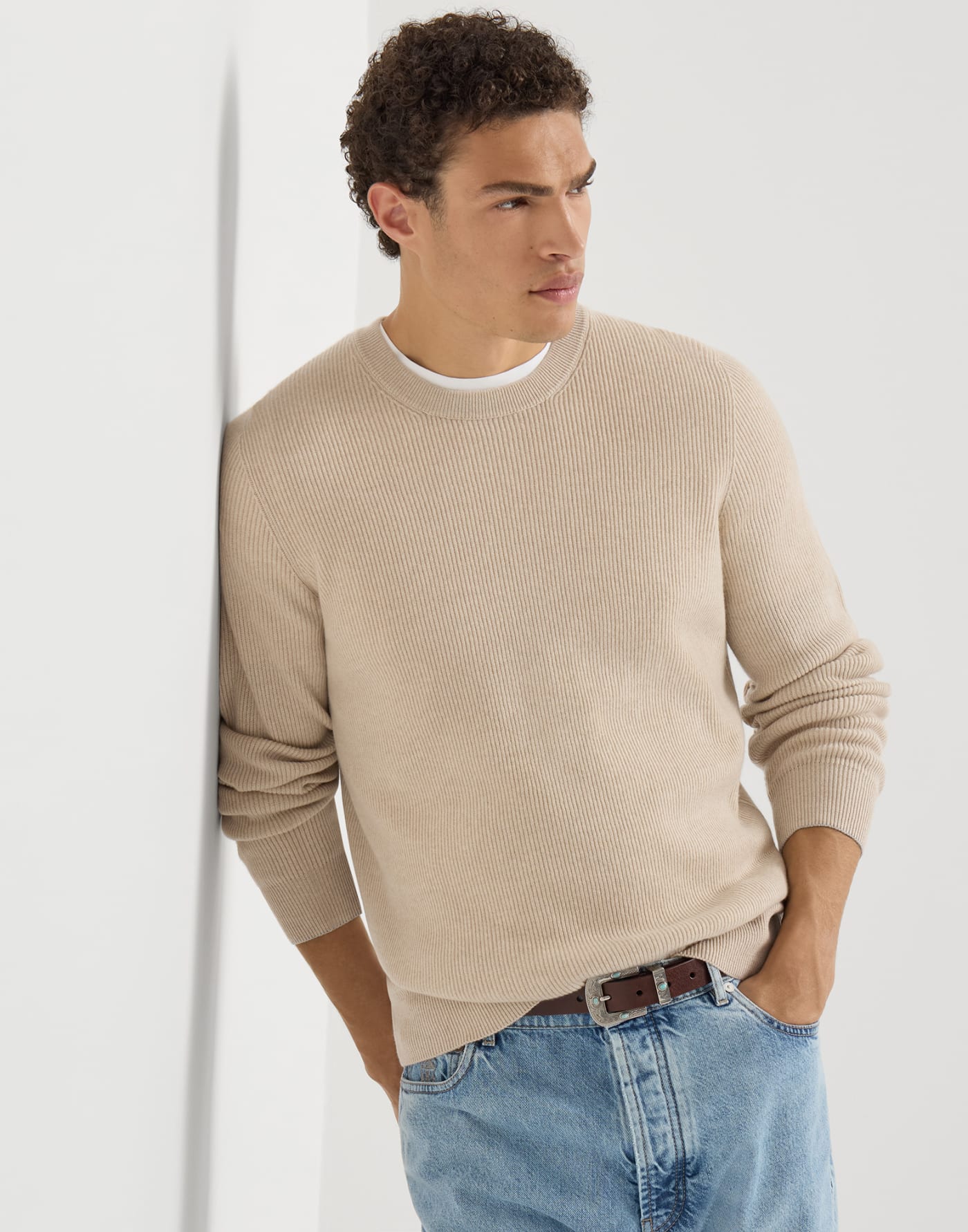 Cashmere English rib sweater Sand Man - Brunello Cucinelli