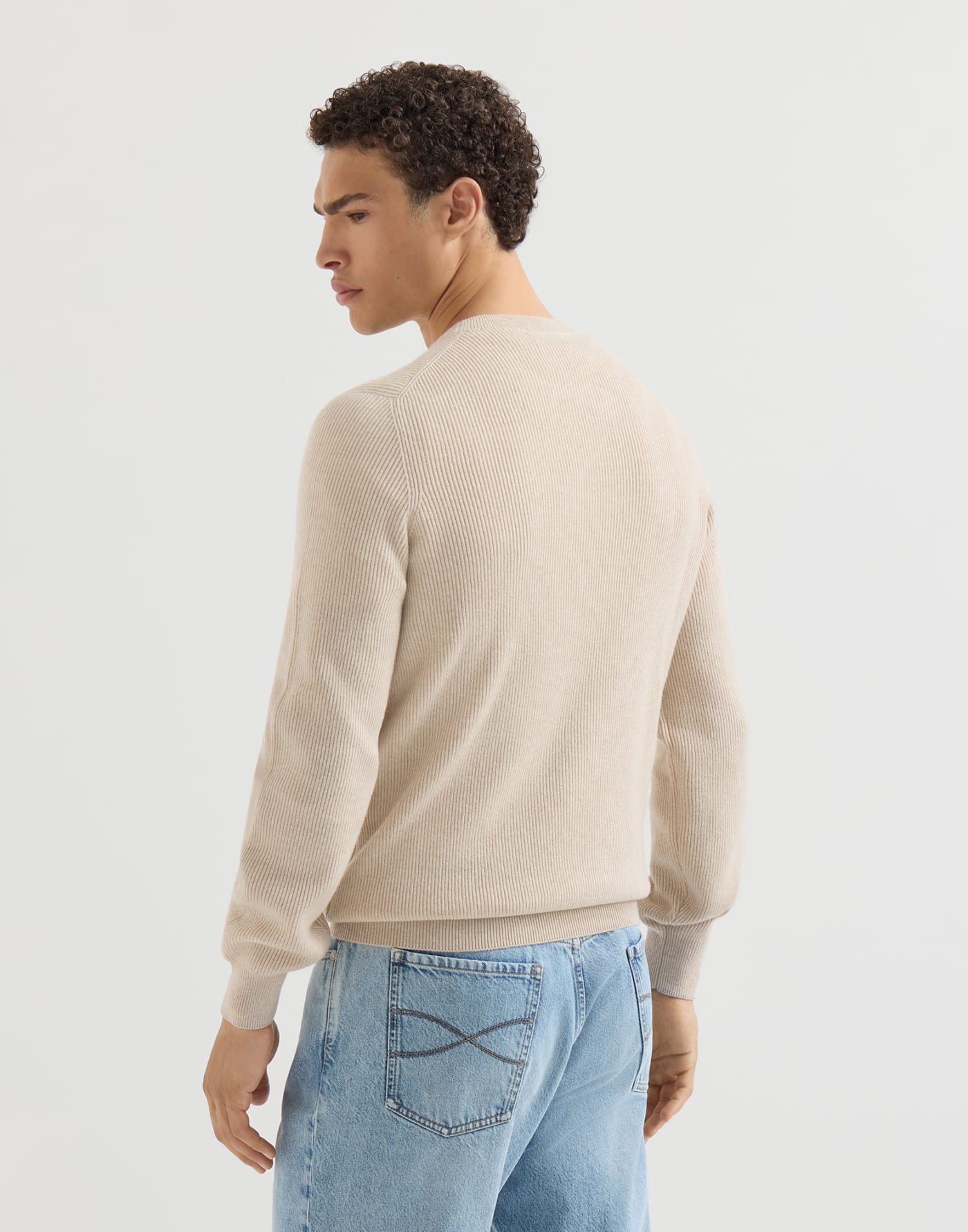 Cashmere English rib sweater Sand Man - Brunello Cucinelli