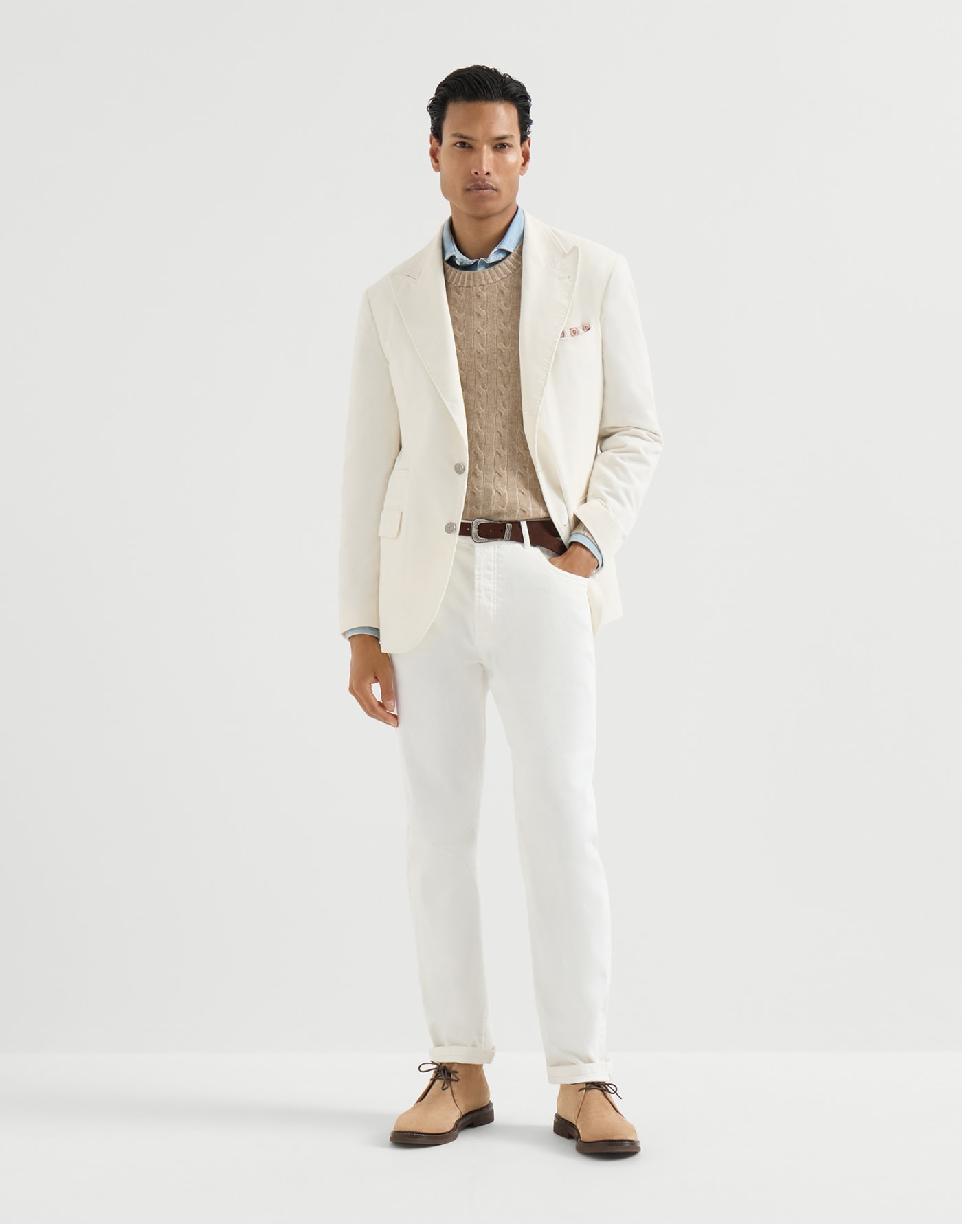 Cashmere vanisé cable knit sweater Brown Man - Brunello Cucinelli