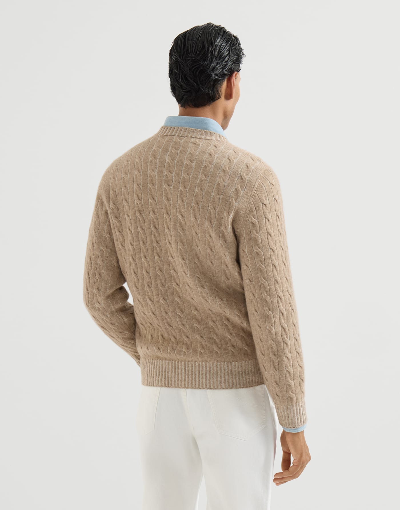 Cashmere vanisé cable knit sweater Brown Man - Brunello Cucinelli