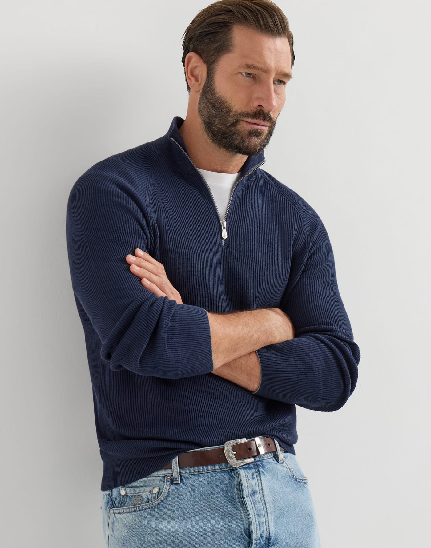英式罗纹编织毛衣 海军蓝 男款 - Brunello Cucinelli