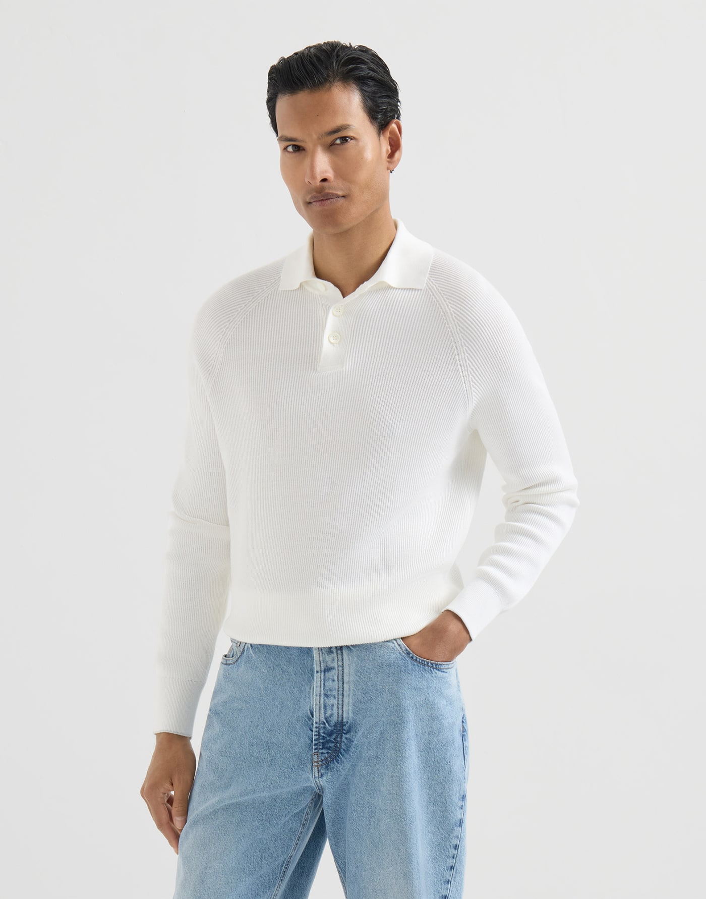 English Rib knit polo Panama Man - Brunello Cucinelli
