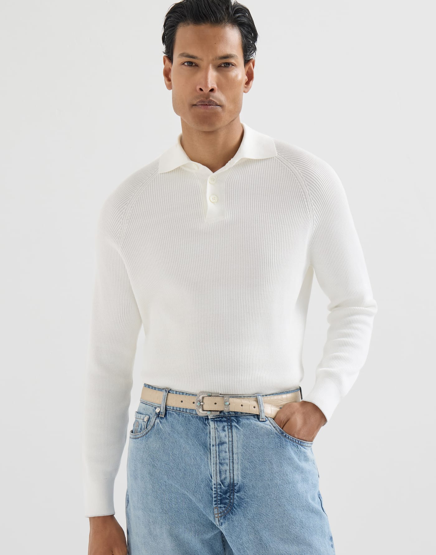 English Rib knit polo Panama Man - Brunello Cucinelli