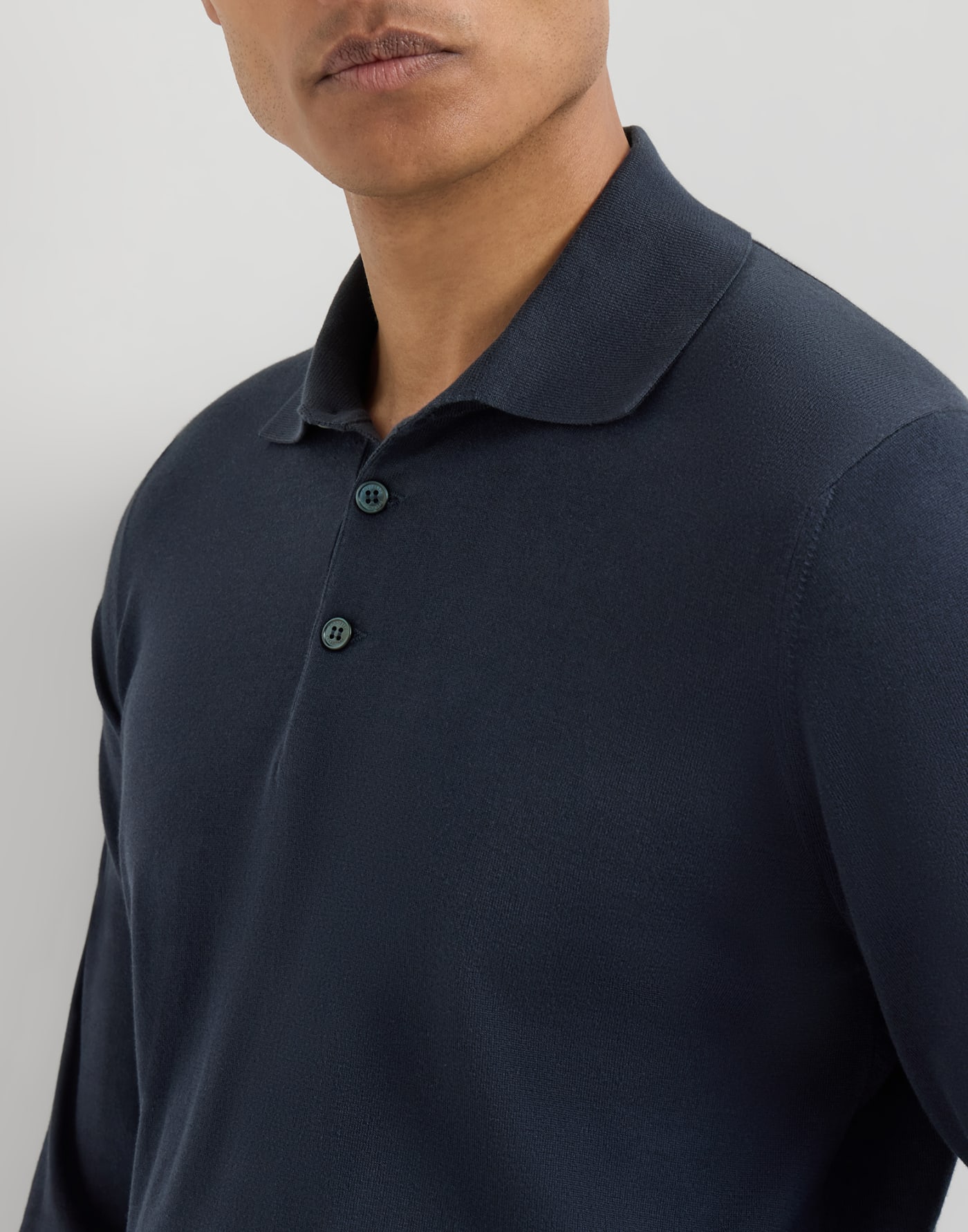 薄款棉针织马球衫 海军蓝 男款 - Brunello Cucinelli