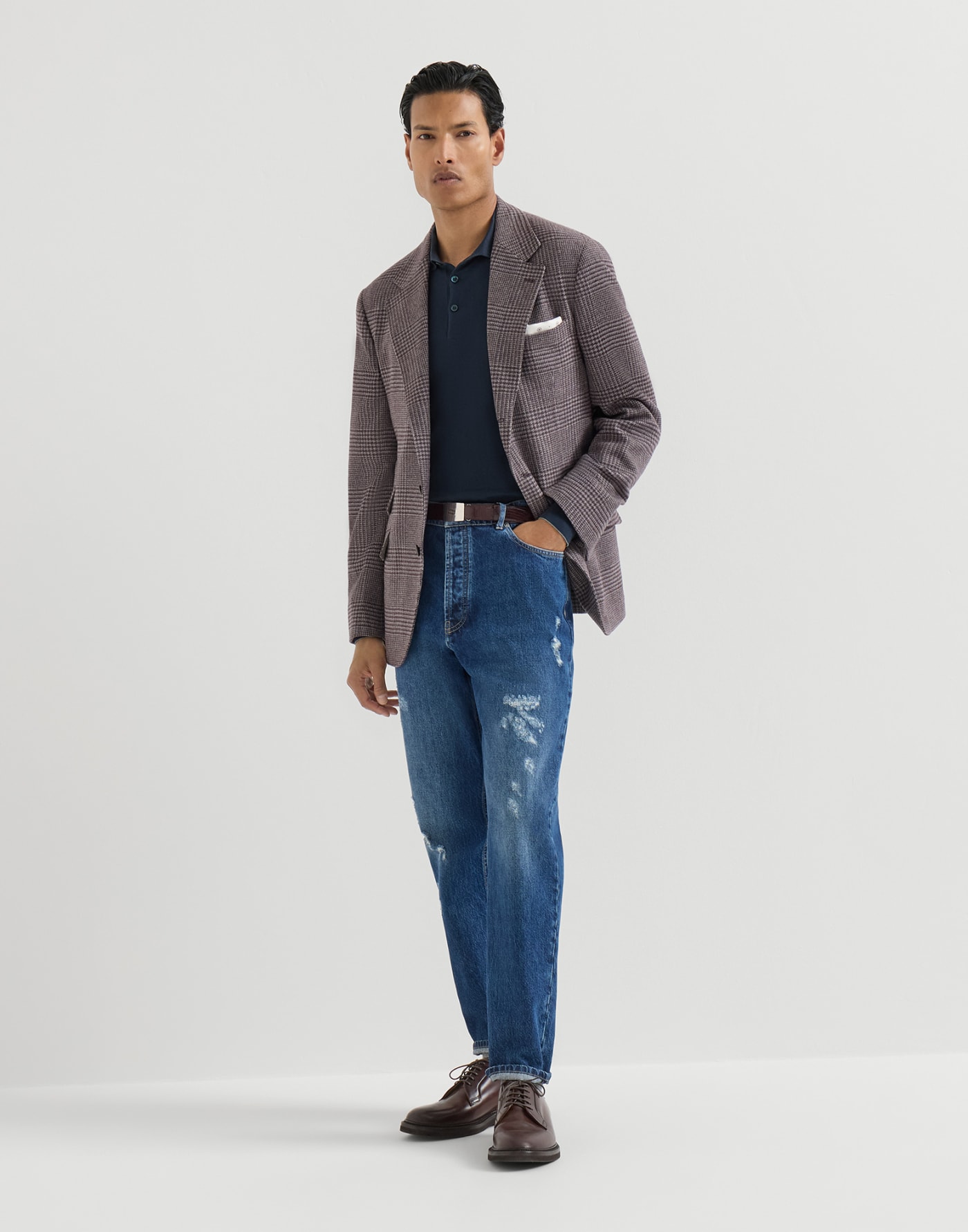 薄款棉针织马球衫 海军蓝 男款 - Brunello Cucinelli