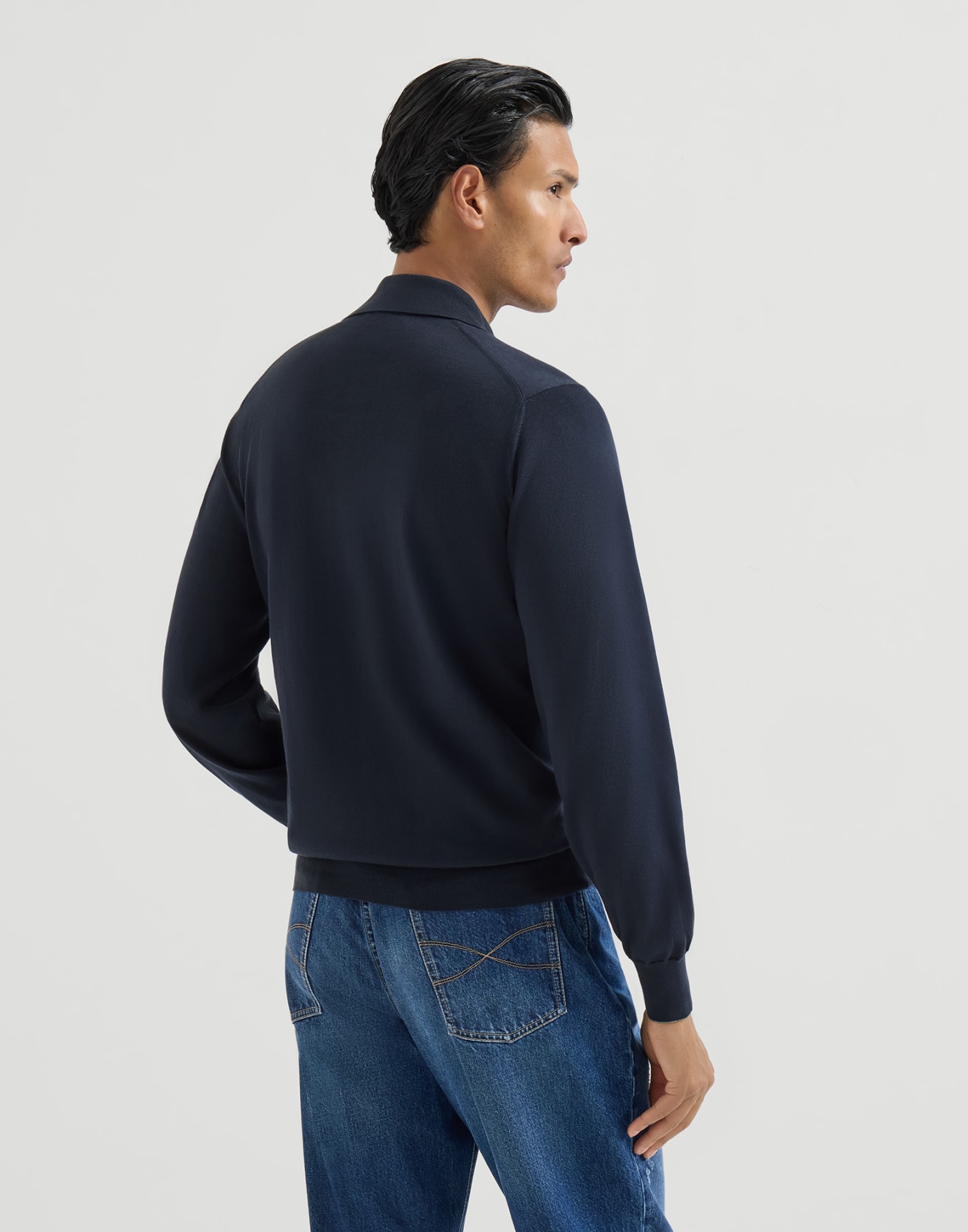 薄款棉针织马球衫 海军蓝 男款 - Brunello Cucinelli