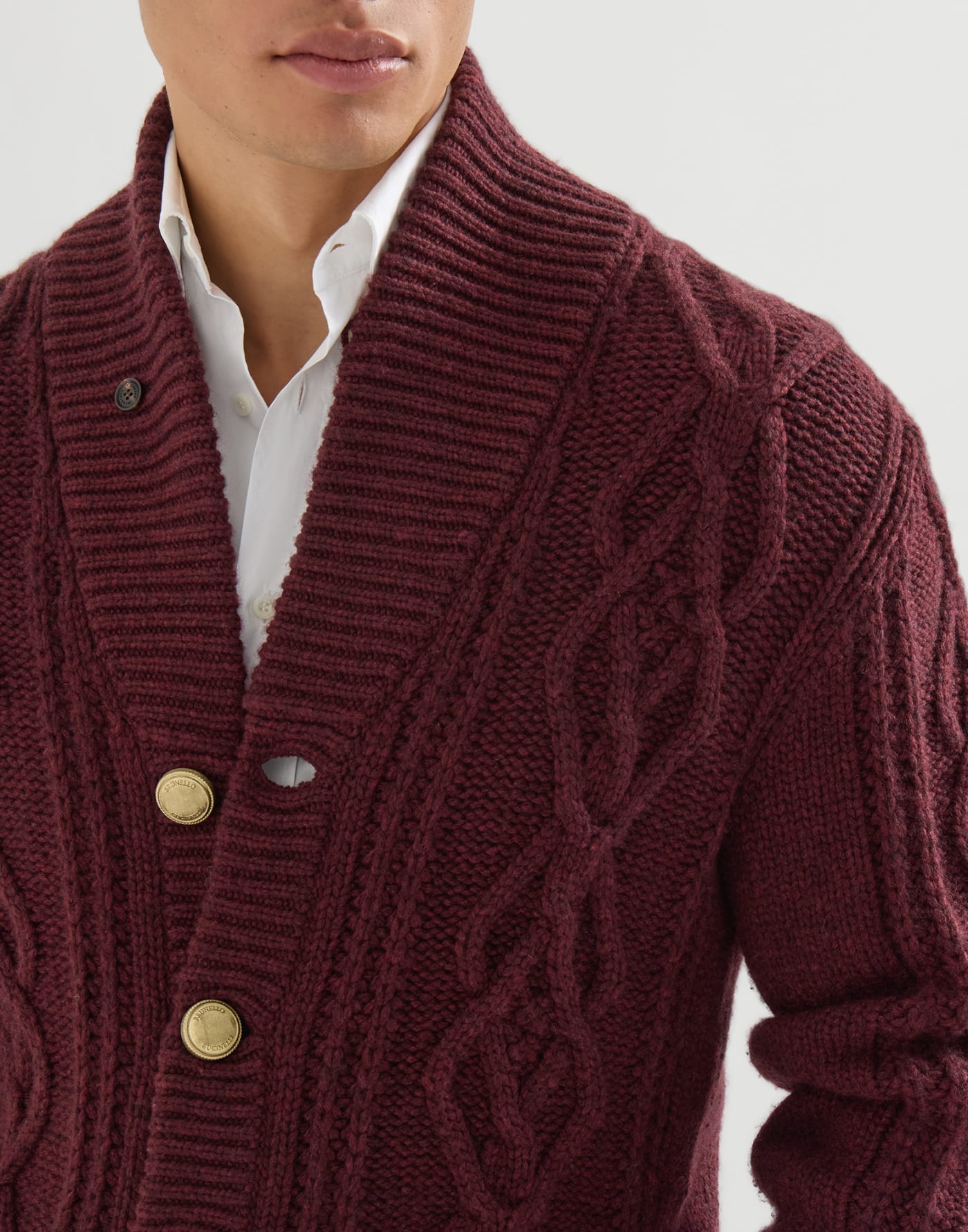 Cashmere Feather yarn cardigan Burgundy Man - Brunello Cucinelli