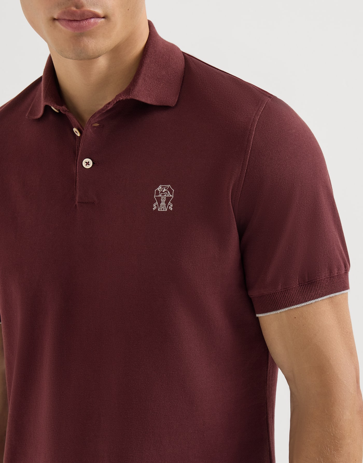 Cotton piqué polo shirt with logo Burgundy Man - Brunello Cucinelli