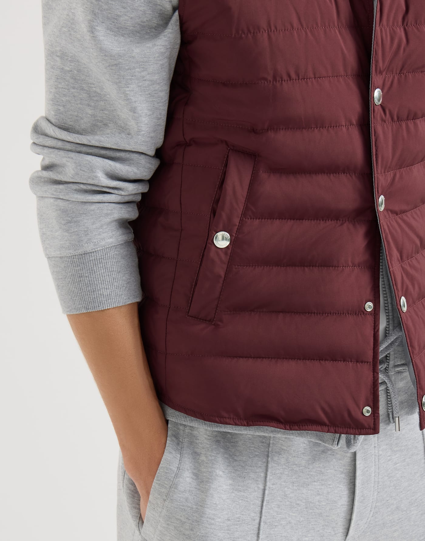 Techno fabric down vest Burgundy Man - Brunello Cucinelli