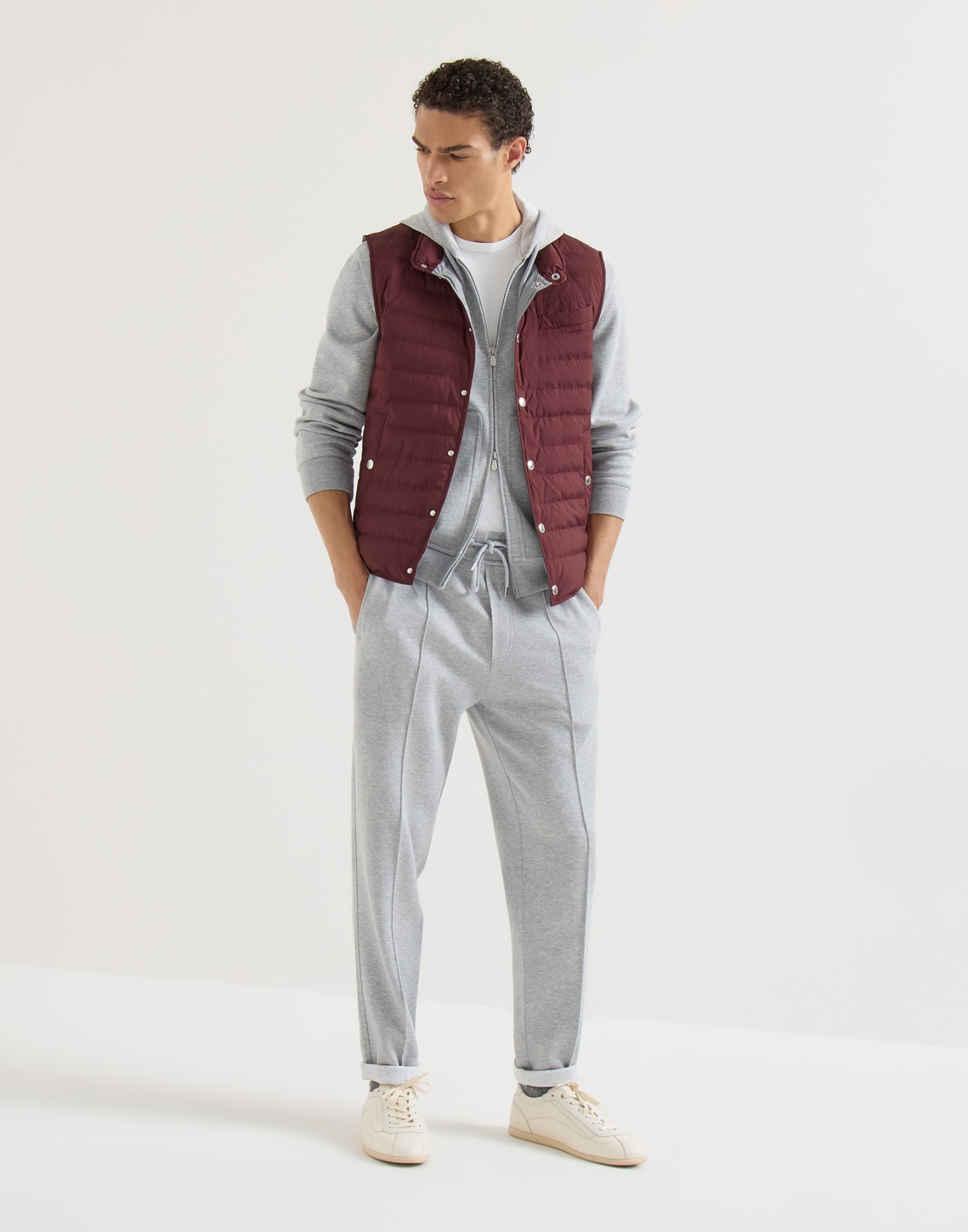 Techno fabric down vest Burgundy Man - Brunello Cucinelli