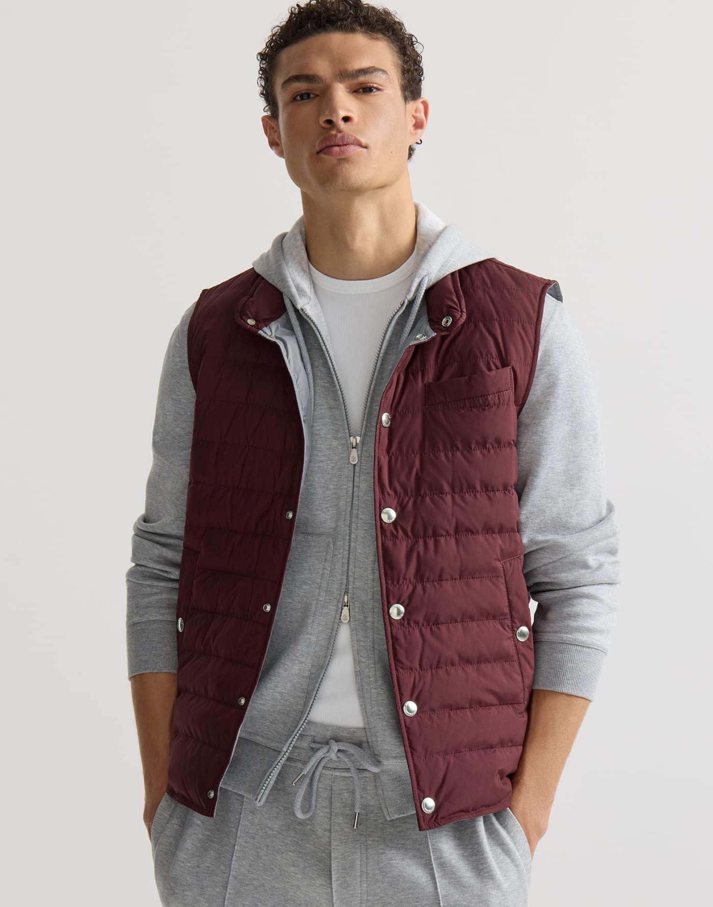 Techno fabric down vest Burgundy Man - Brunello Cucinelli