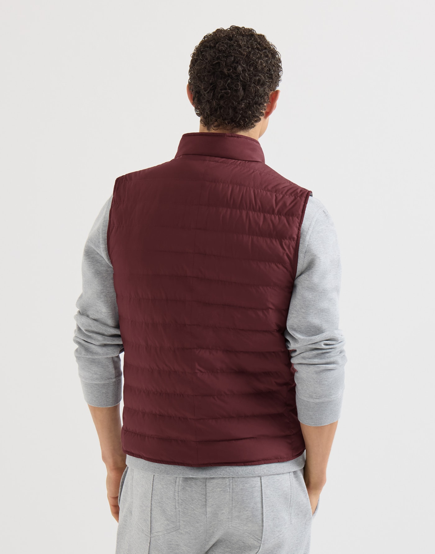 Techno fabric down vest Burgundy Man - Brunello Cucinelli