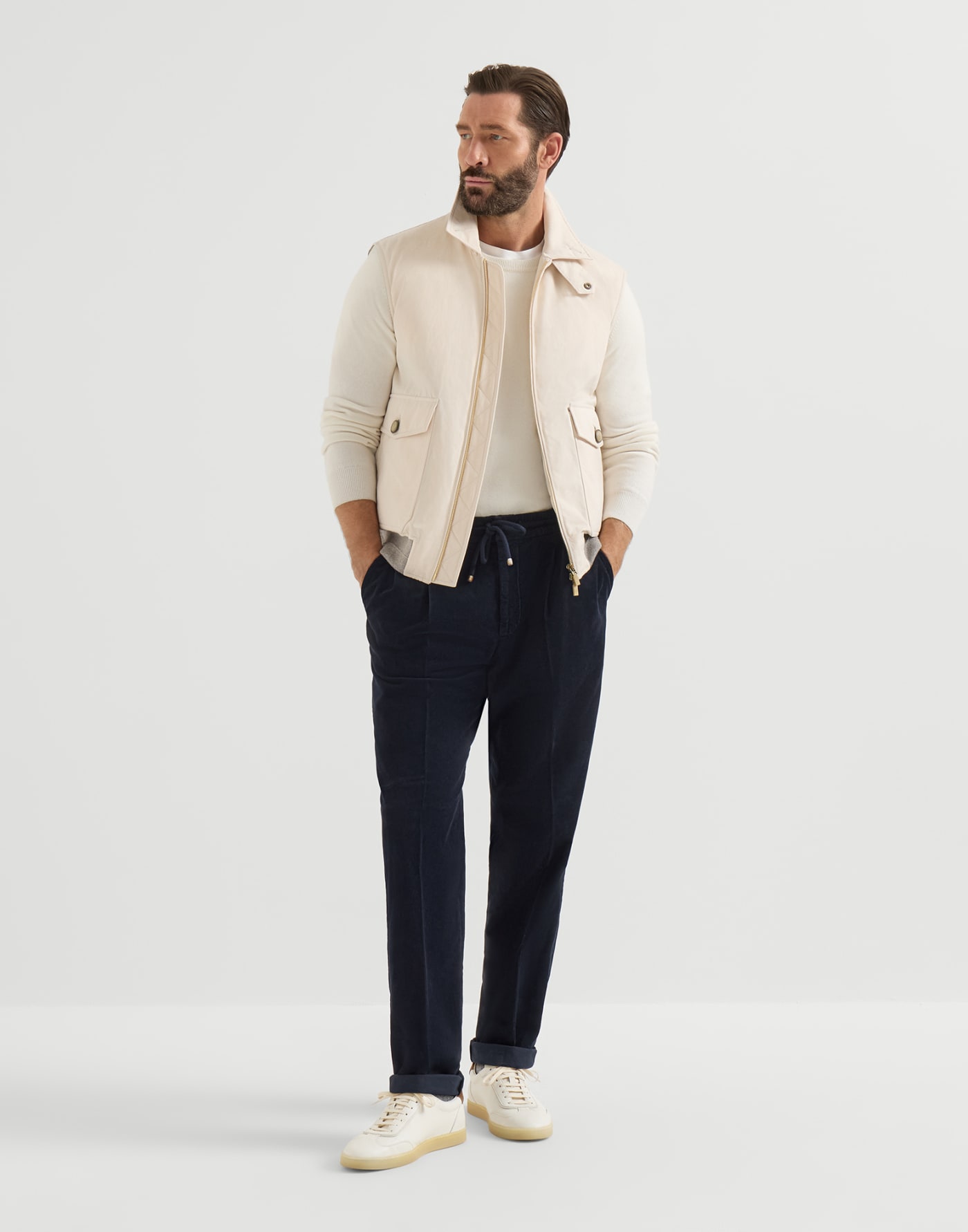 Trousers with drawstring and double pleats Navy Blue Man - Brunello Cucinelli