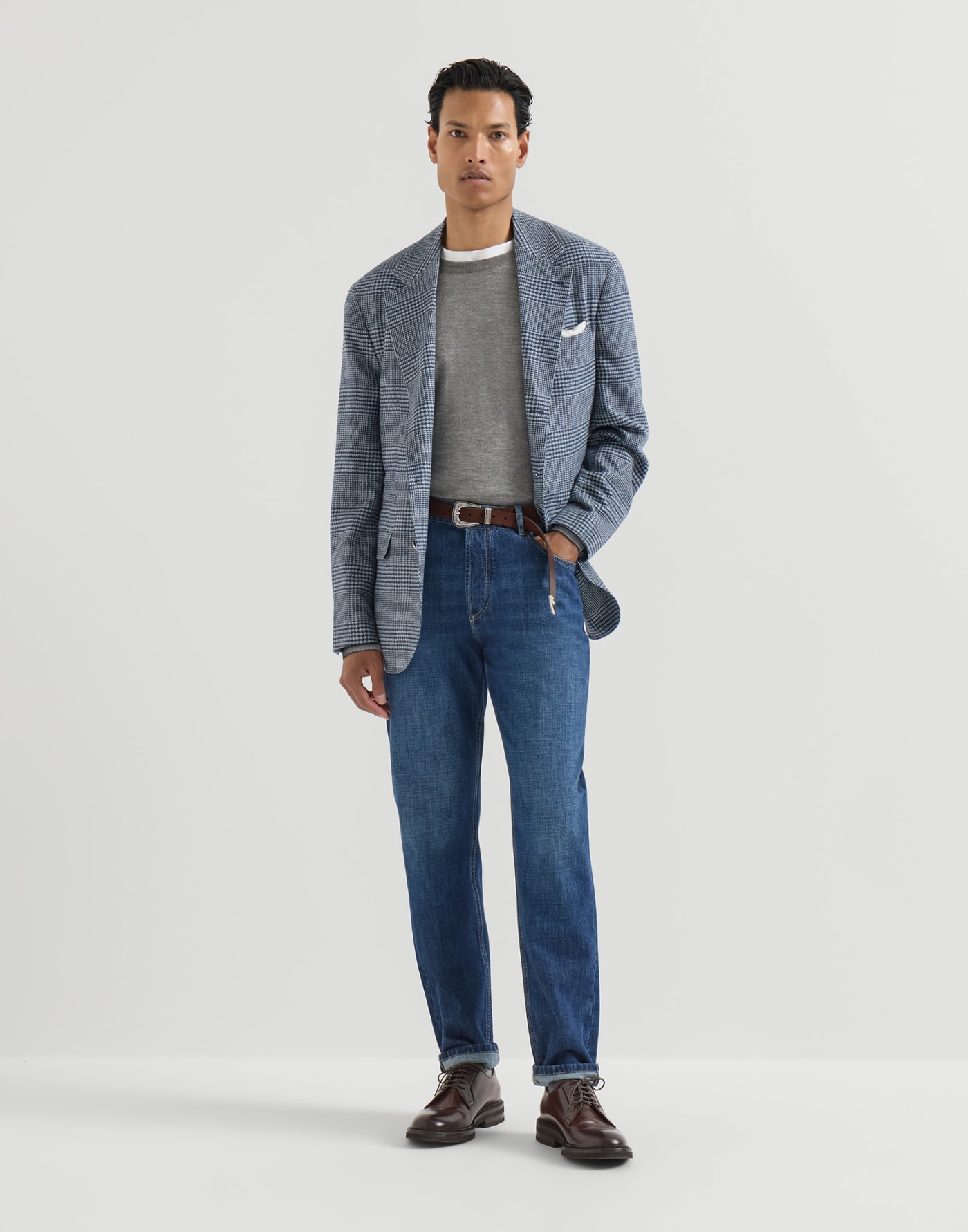Cashmere and silk lightweight sweater Dark Grey Man - Brunello Cucinelli