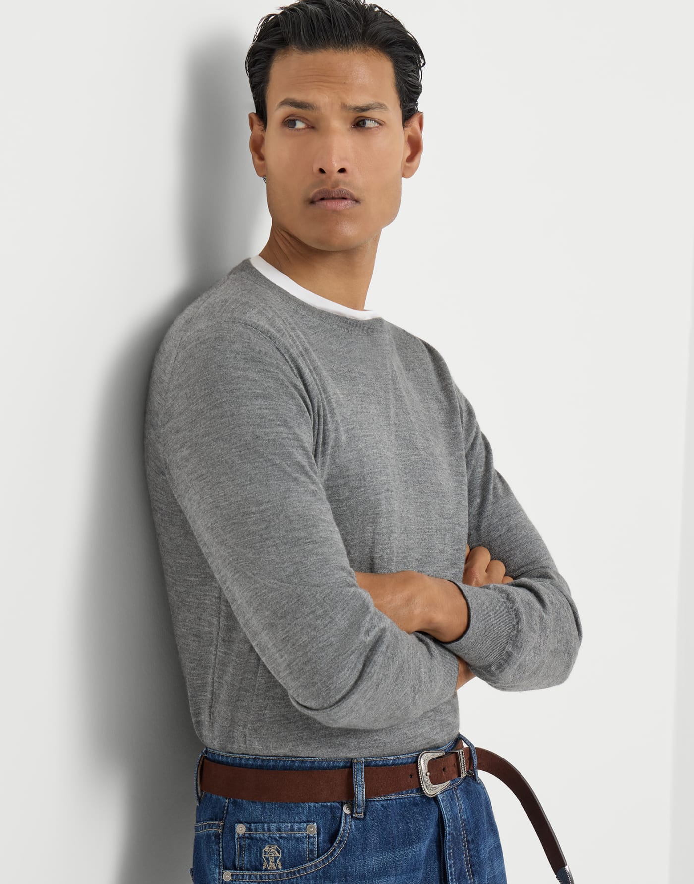 Cashmere and silk lightweight sweater Dark Grey Man - Brunello Cucinelli