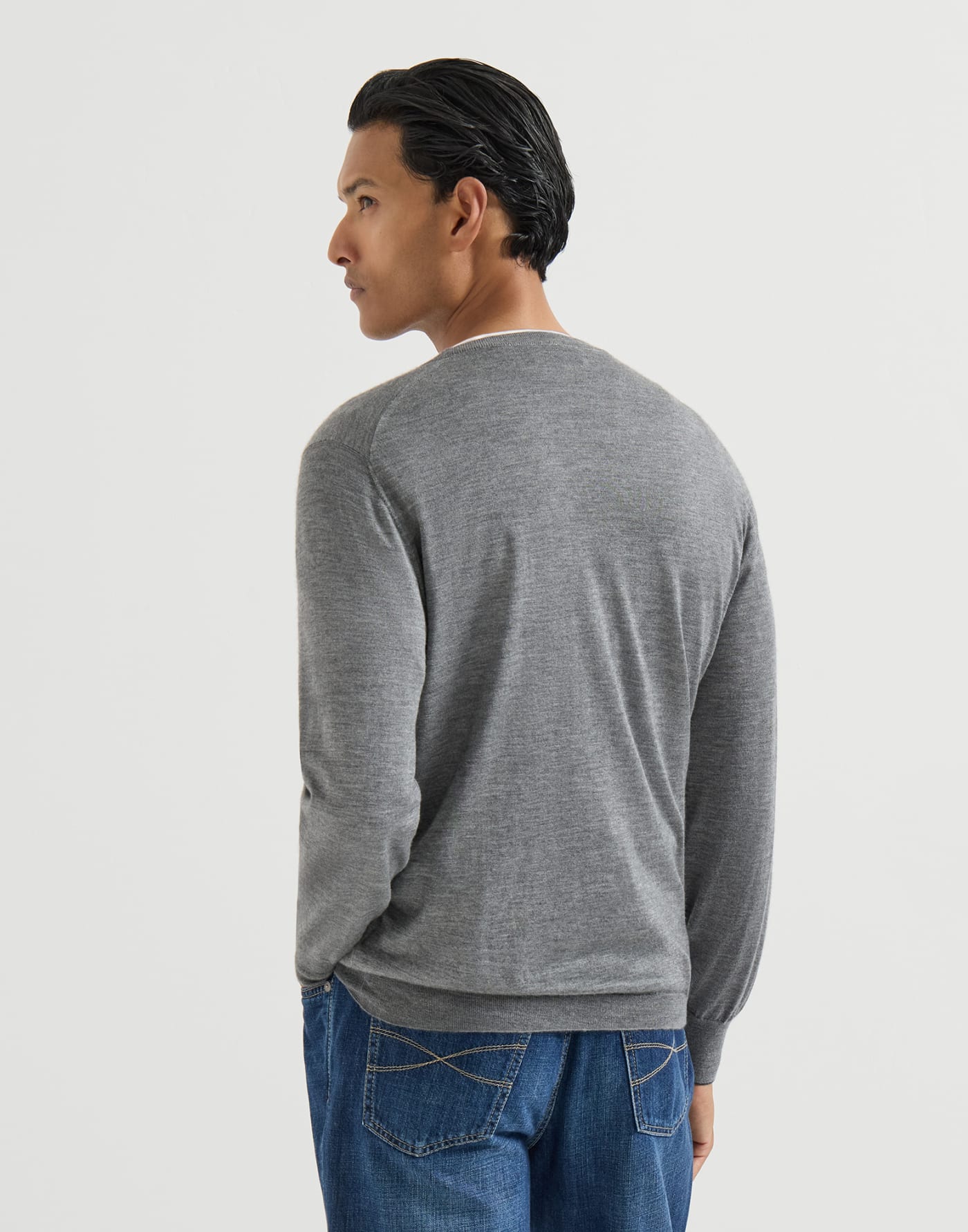 Cashmere and silk lightweight sweater Dark Grey Man - Brunello Cucinelli