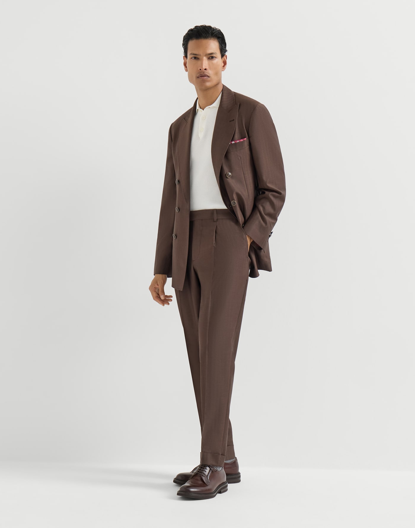 Cotton English rib knit polo shirt Panama Man - Brunello Cucinelli