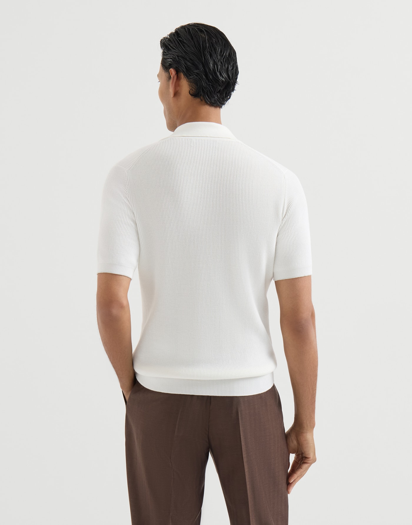 Cotton English rib knit polo shirt Panama Man - Brunello Cucinelli