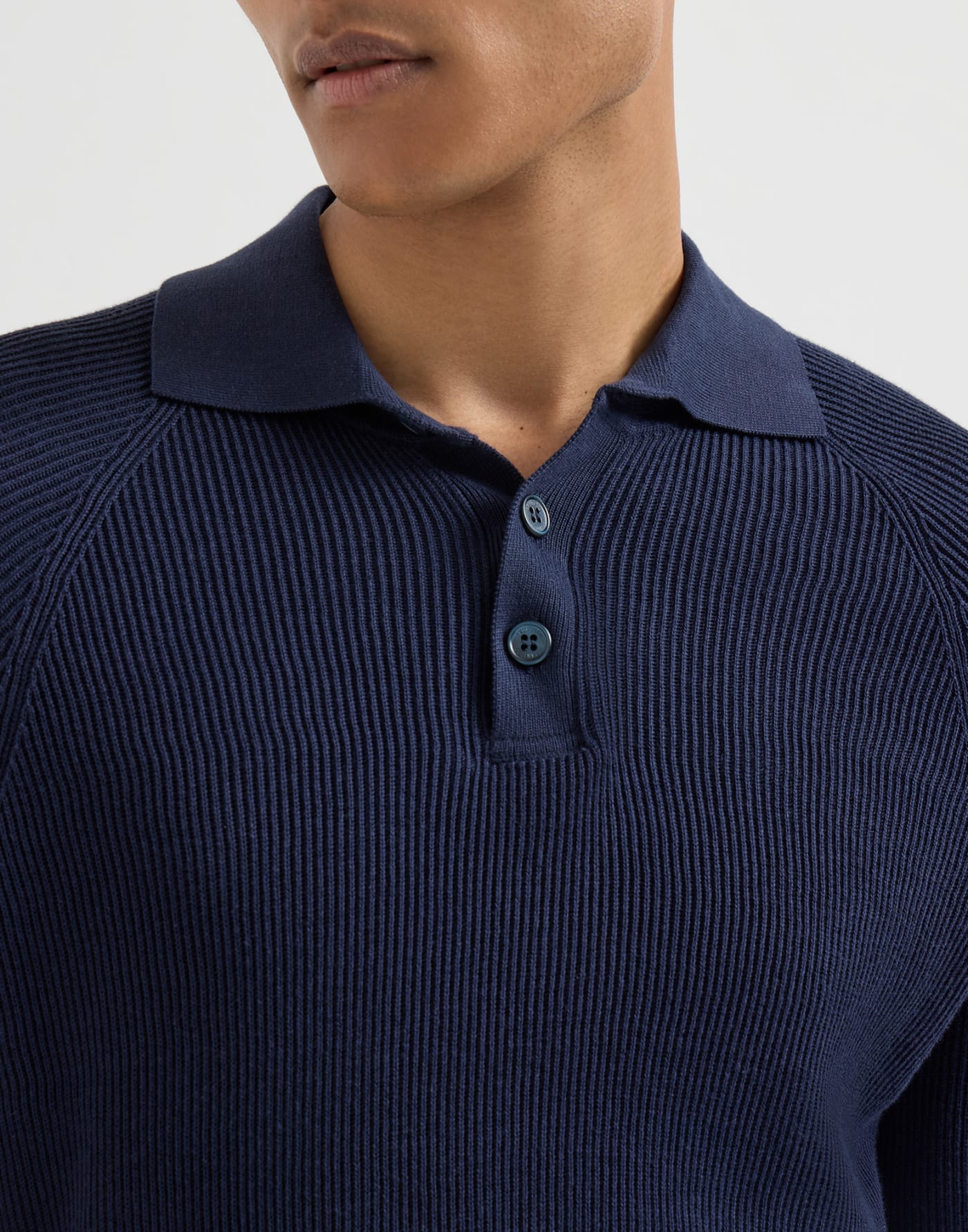 English Rib knit polo Navy Blue Man - Brunello Cucinelli