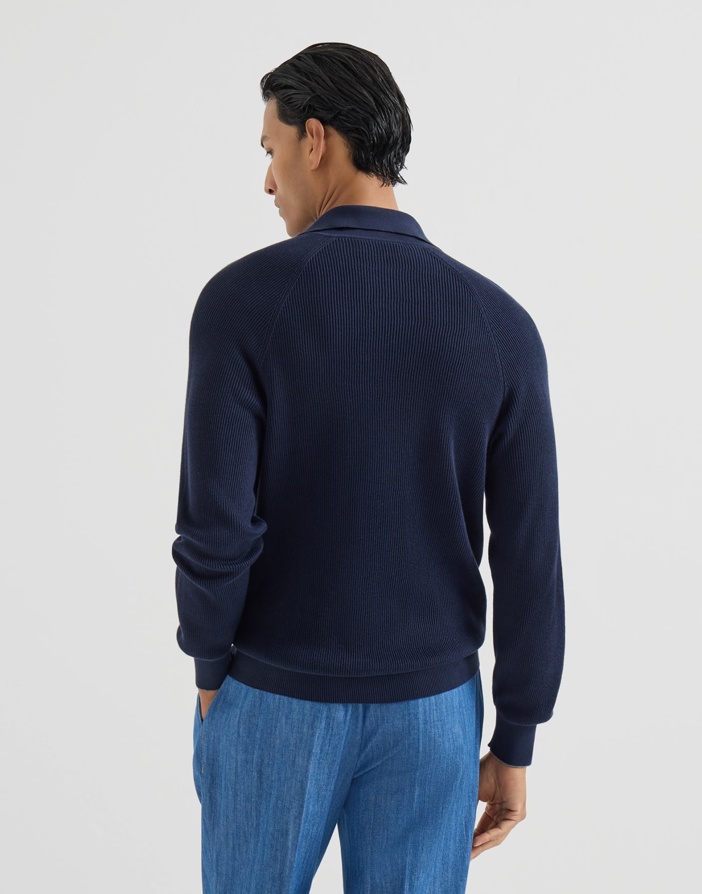 English Rib knit polo Navy Blue Man - Brunello Cucinelli