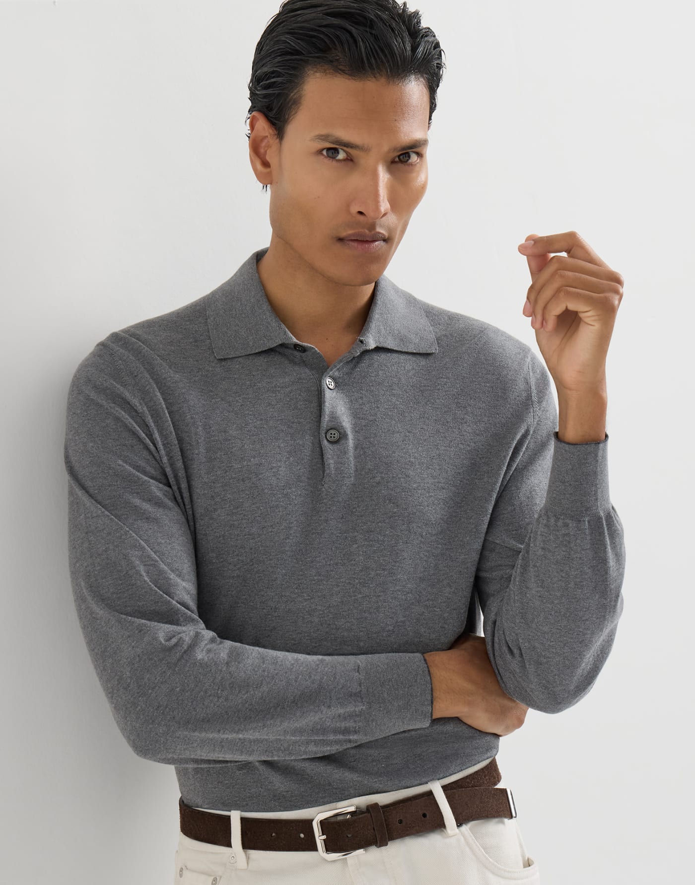 Polo en maille légère de coton Gris Foncé Homme - Brunello Cucinelli