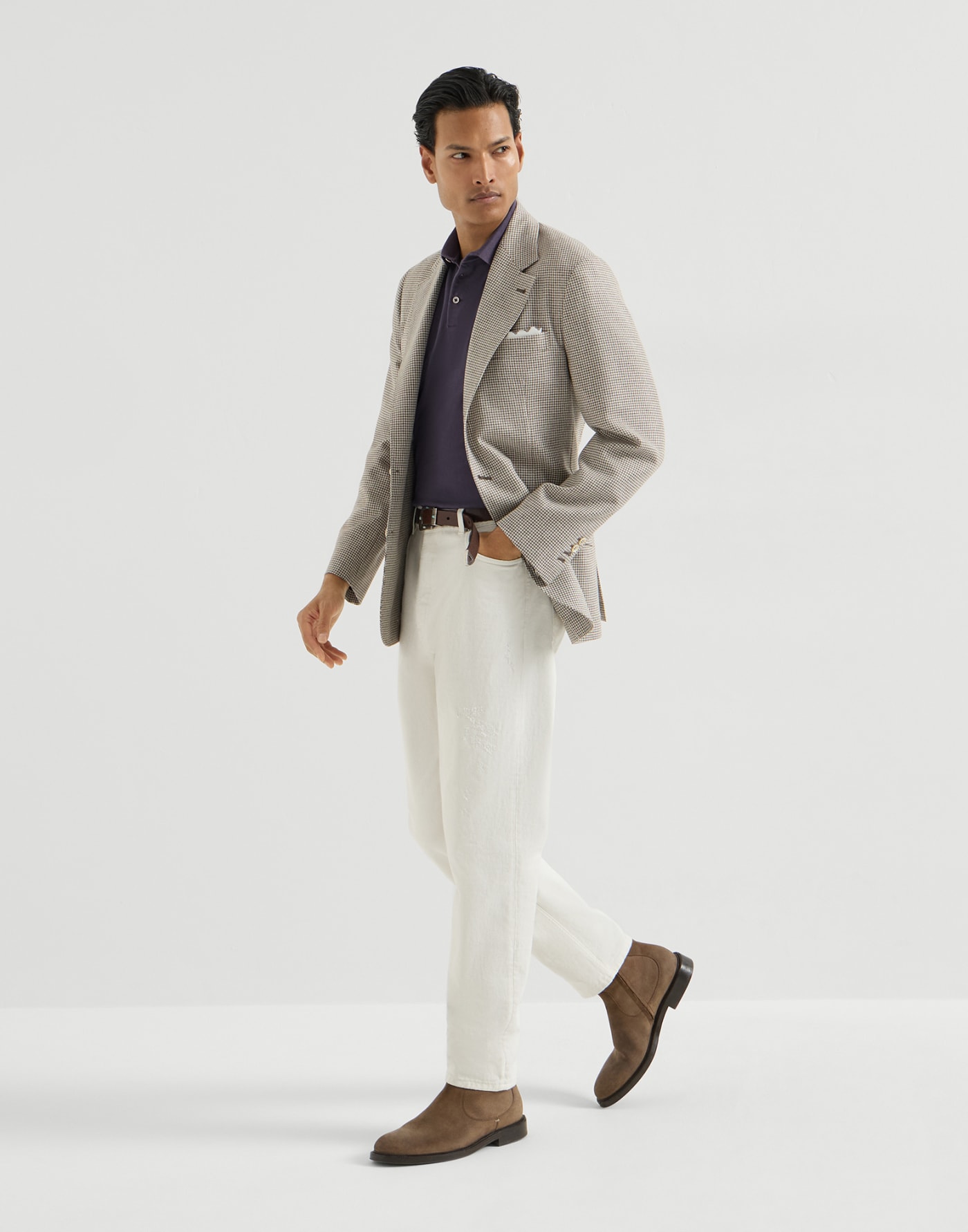 Cotton piqué polo shirt with logo Purple Man - Brunello Cucinelli