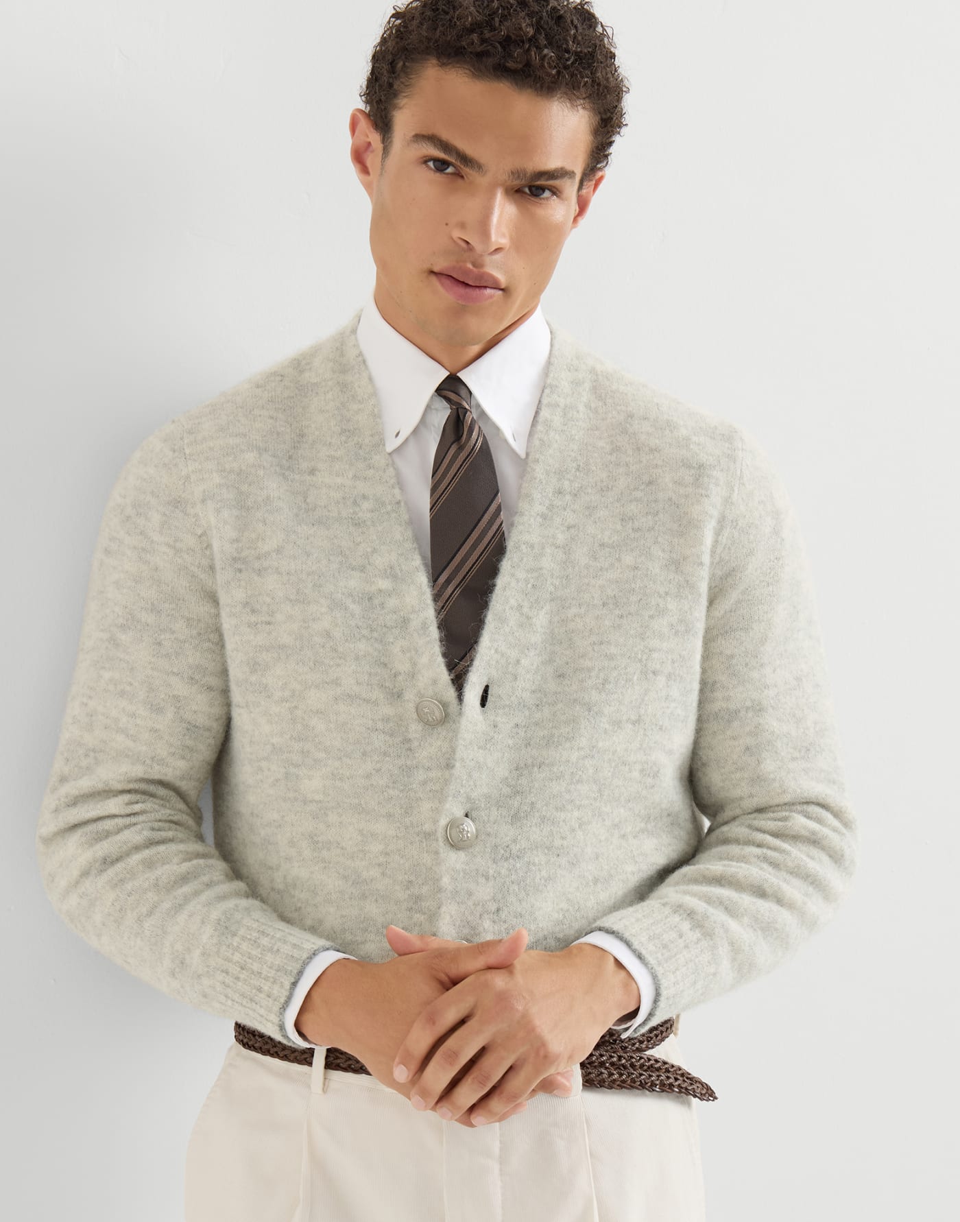 Alpaca-blend cardigan Medium Grey Man - Brunello Cucinelli