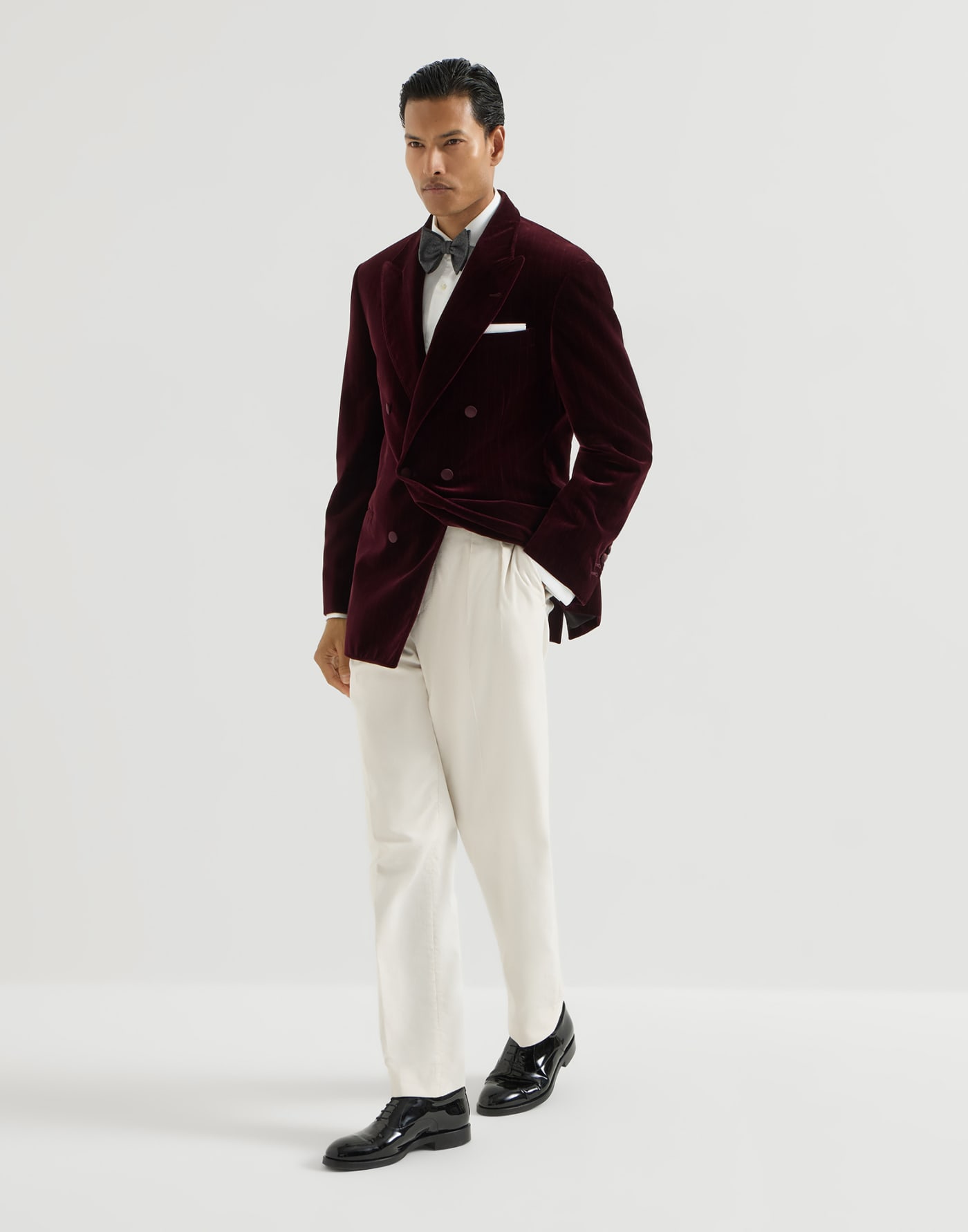 Blazer Smoking de terciopelo a rayas Bermellón Hombre - Brunello Cucinelli