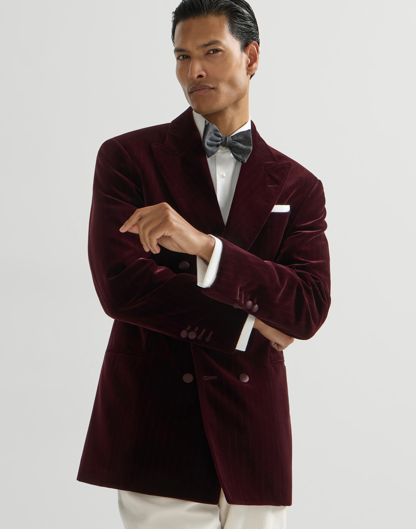 Blazer Smoking de terciopelo a rayas Bermellón Hombre - Brunello Cucinelli
